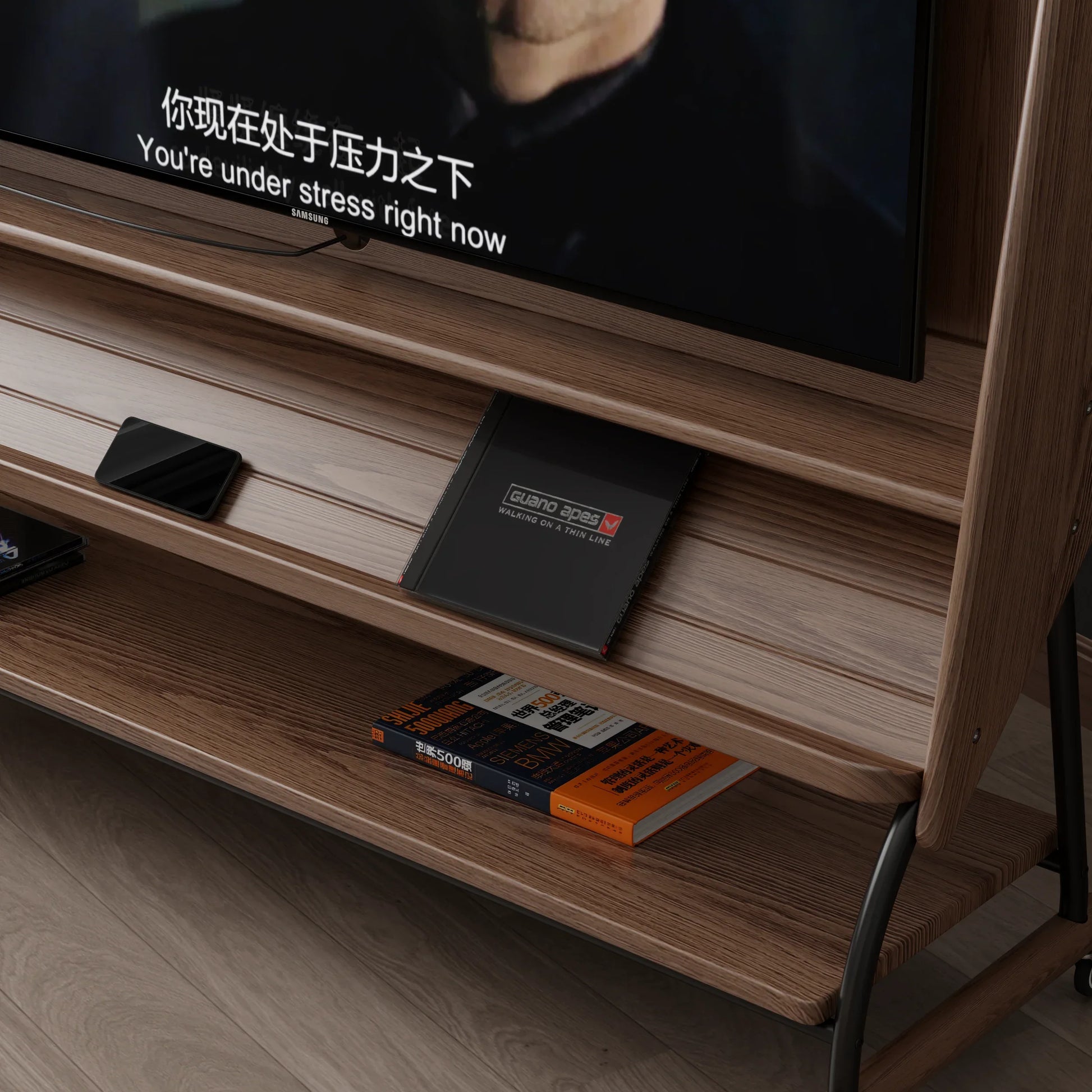 Rolling TV Stand for 40 - 65 Inch TV with Wheels | Wooden Mobile TV Cart - Kaslandi Furniture
