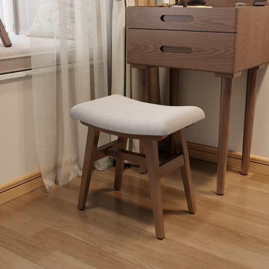 Modern Solid Wood Vanity Stool with Soft Saddle Cushion