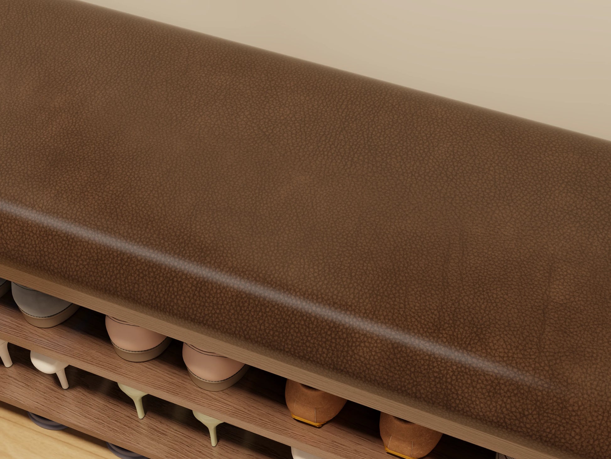 Wooden 3 - Tier Shoe Rack Bench with PU Leather Cushion - Kaslandi Furniture
