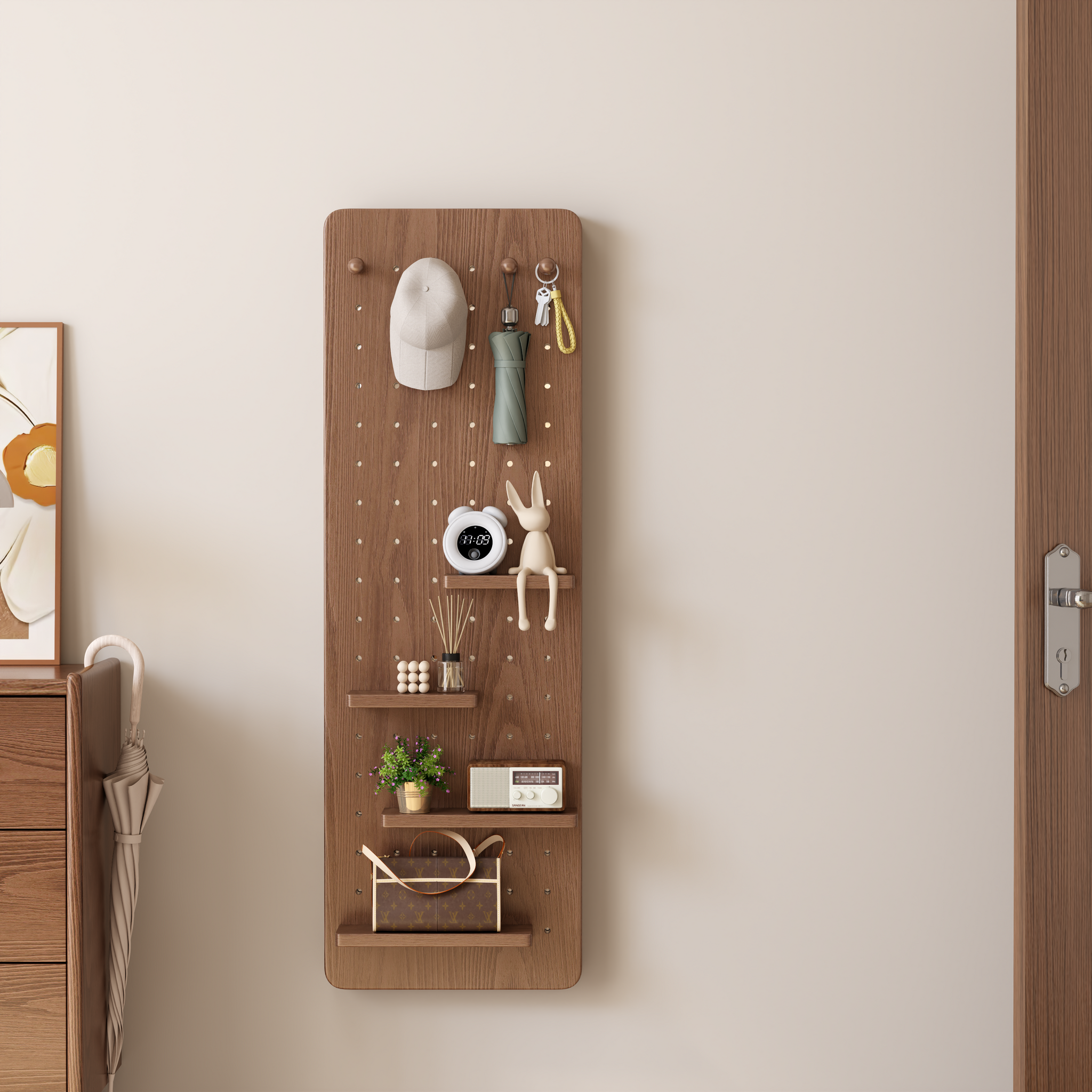 Full Length Wall Mirror with Shelf & Hooks