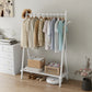 Solid Wood Rolling Clothes Rack with Shelves - Kaslandi Furniture
