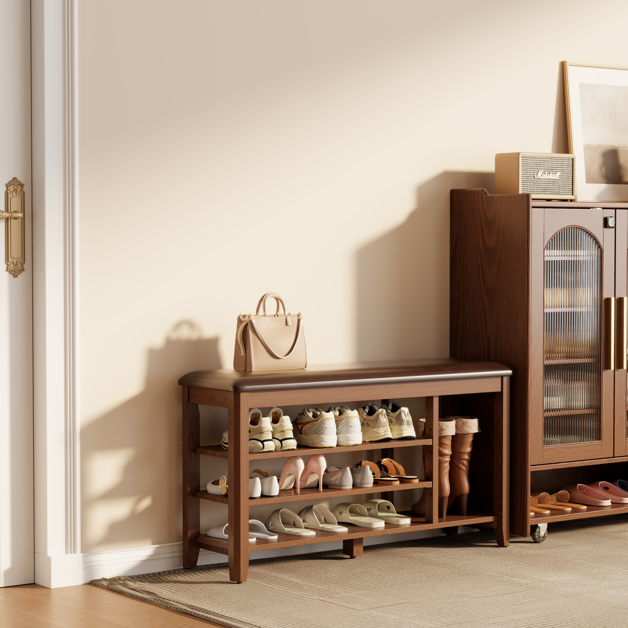 3-Tier Leather Shoe Bench