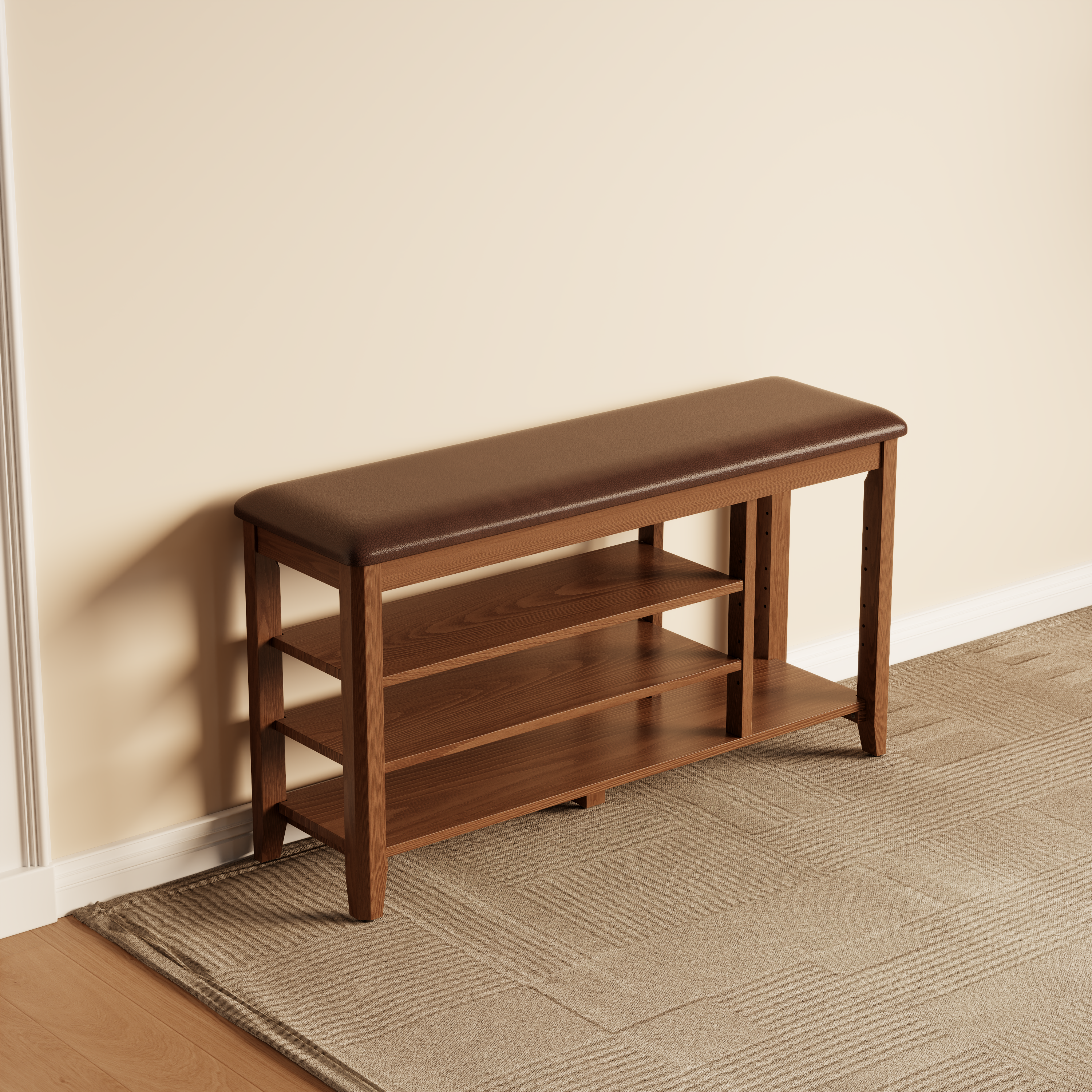 3-Tier Leather Shoe Bench