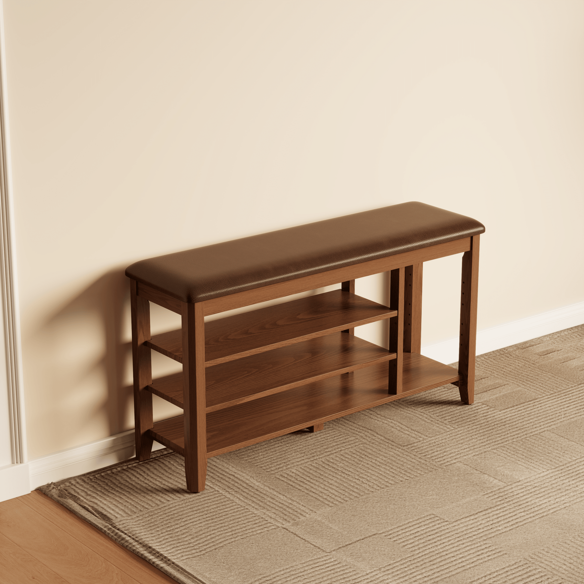 3-Tier Leather Shoe Bench