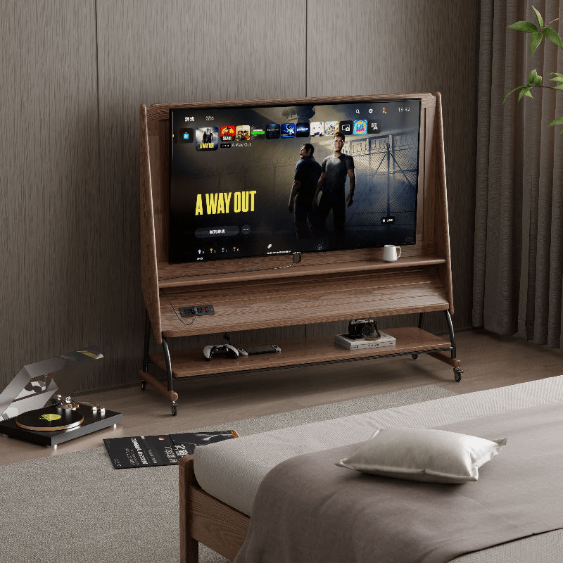 Rolling TV Stand for 40 - 65 Inch TV with Wheels | Wooden Mobile TV Cart - Kaslandi Furniture