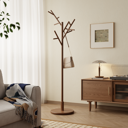 Coat Rack,Solid Wood Coat Rack Freestanding with 12 Hooks,Tree-Shaped Coat Rack 3 Adjustable Heights,Coat Tree for Clothes, Hats, Handbags, Coat Rack Stand for Entryway,Bedroom