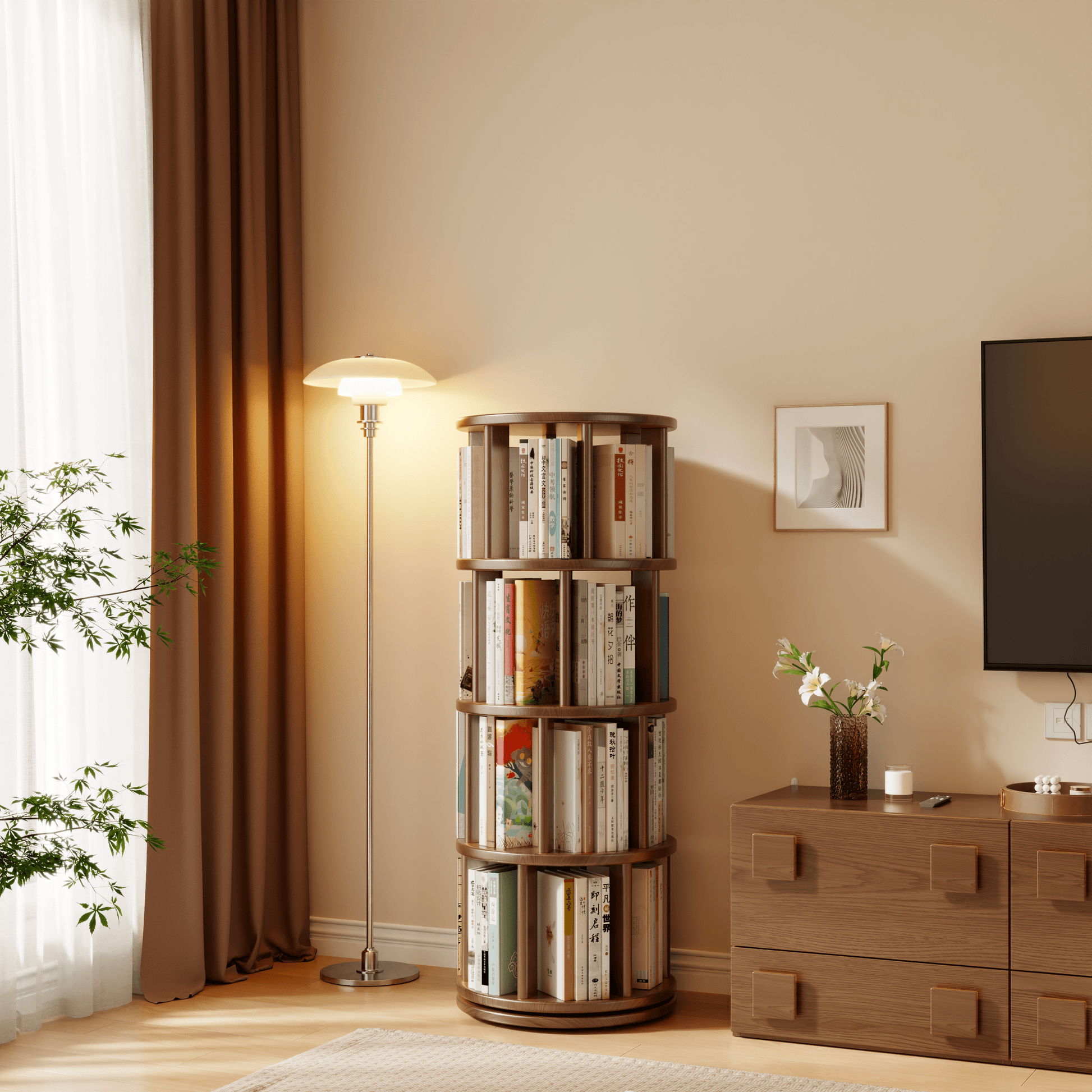 Rotating Round Bookshelf, Adjustable 1 - 6 Tiers – Space - Saving Storage Rack - Kaslandi Furniture