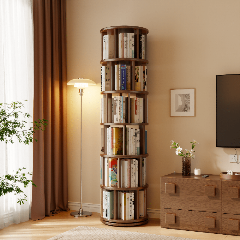 Rotating Round Bookshelf, Adjustable 1 - 6 Tiers – Space - Saving Storage Rack - Kaslandi Furniture
