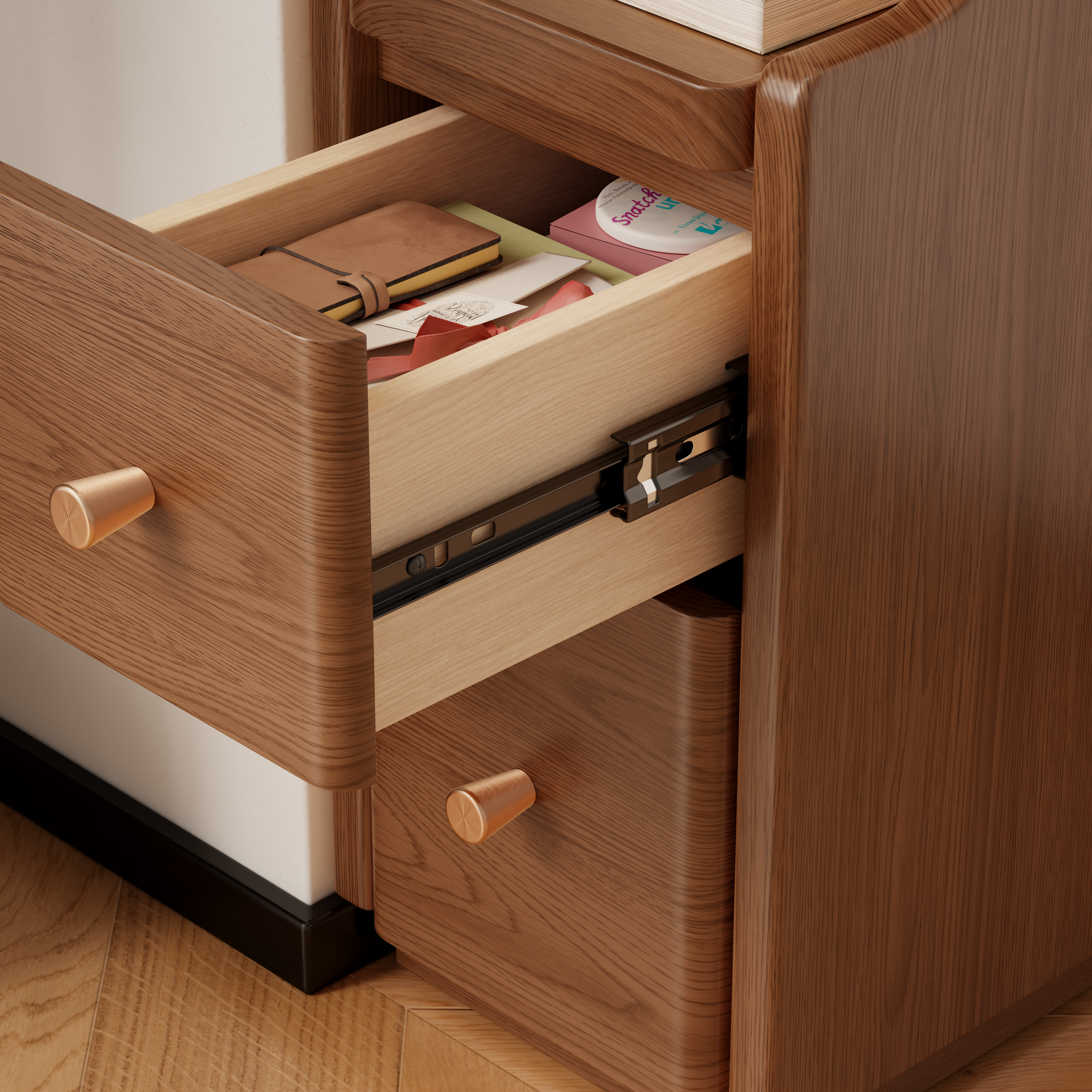 Solid Wood Narrow Nightstand with 3 Drawers – Modern Bedside Table for