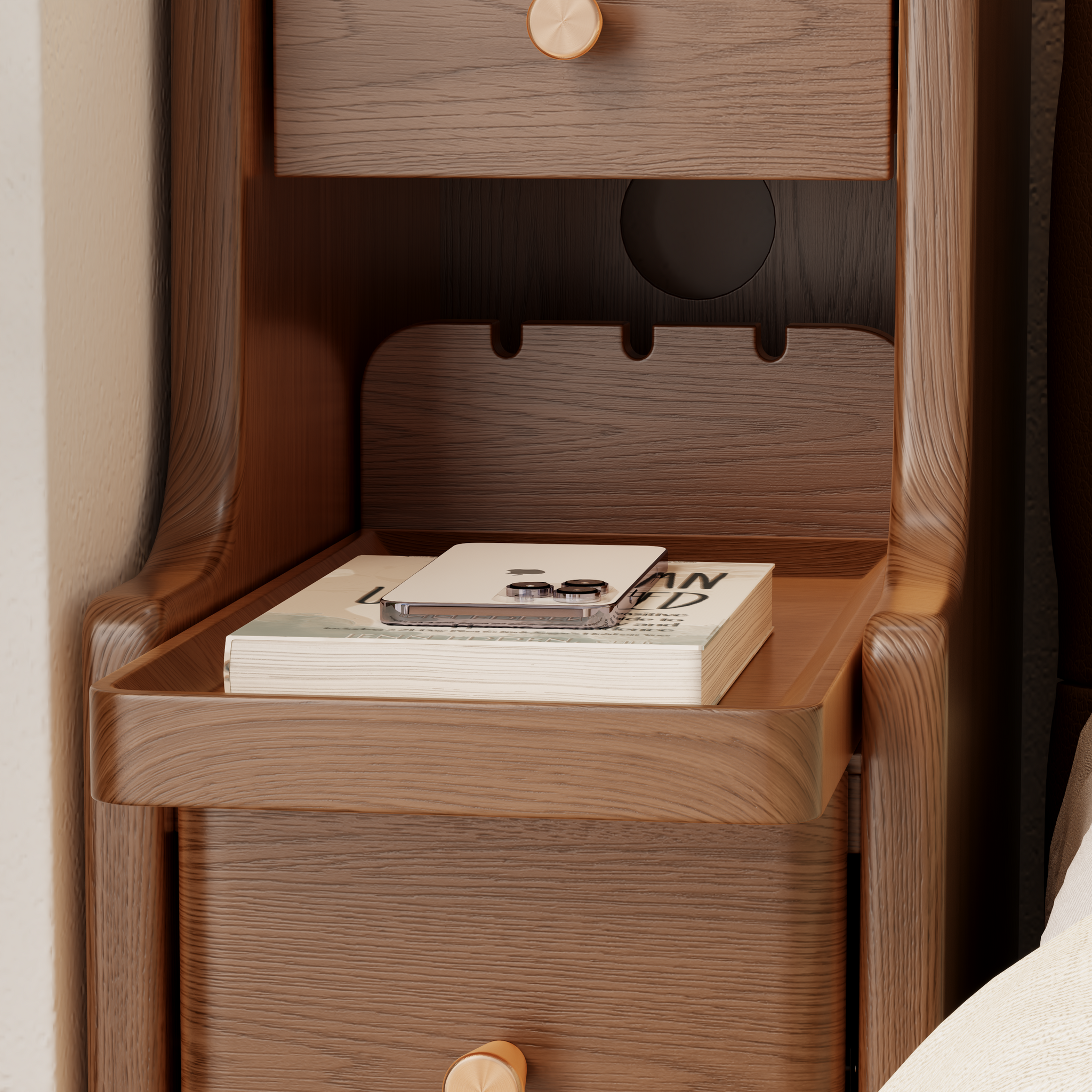Solid Wood Narrow Nightstand with 3 Drawers – Modern Bedside Table for