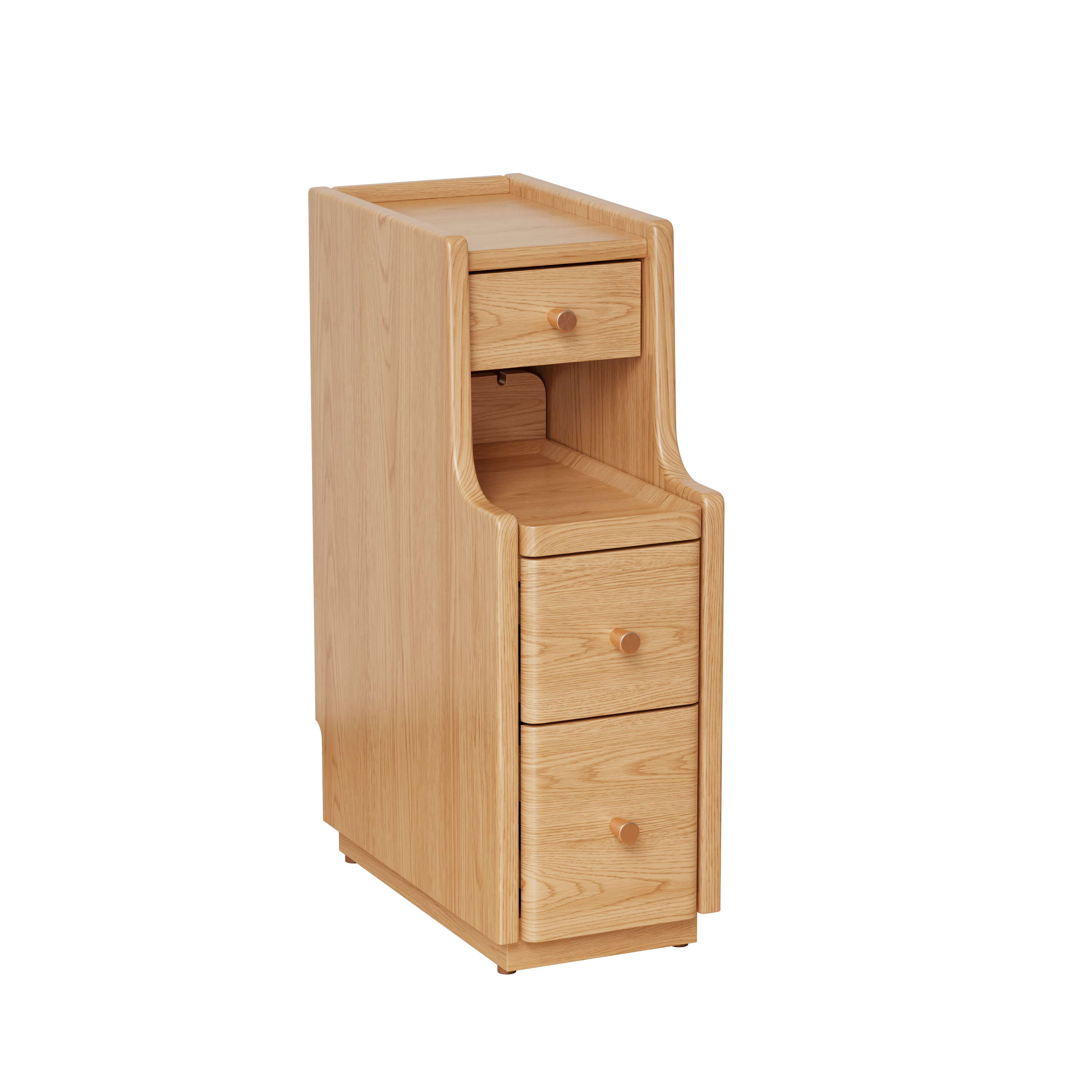 Solid Wood Narrow Nightstand with 3 Drawers – Modern Bedside Table for