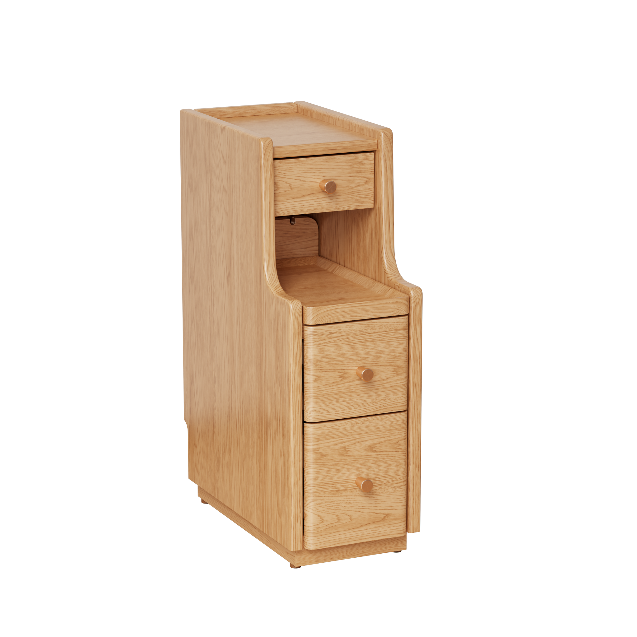 Solid Wood Narrow Nightstand with 3 Drawers – Modern Bedside Table for
