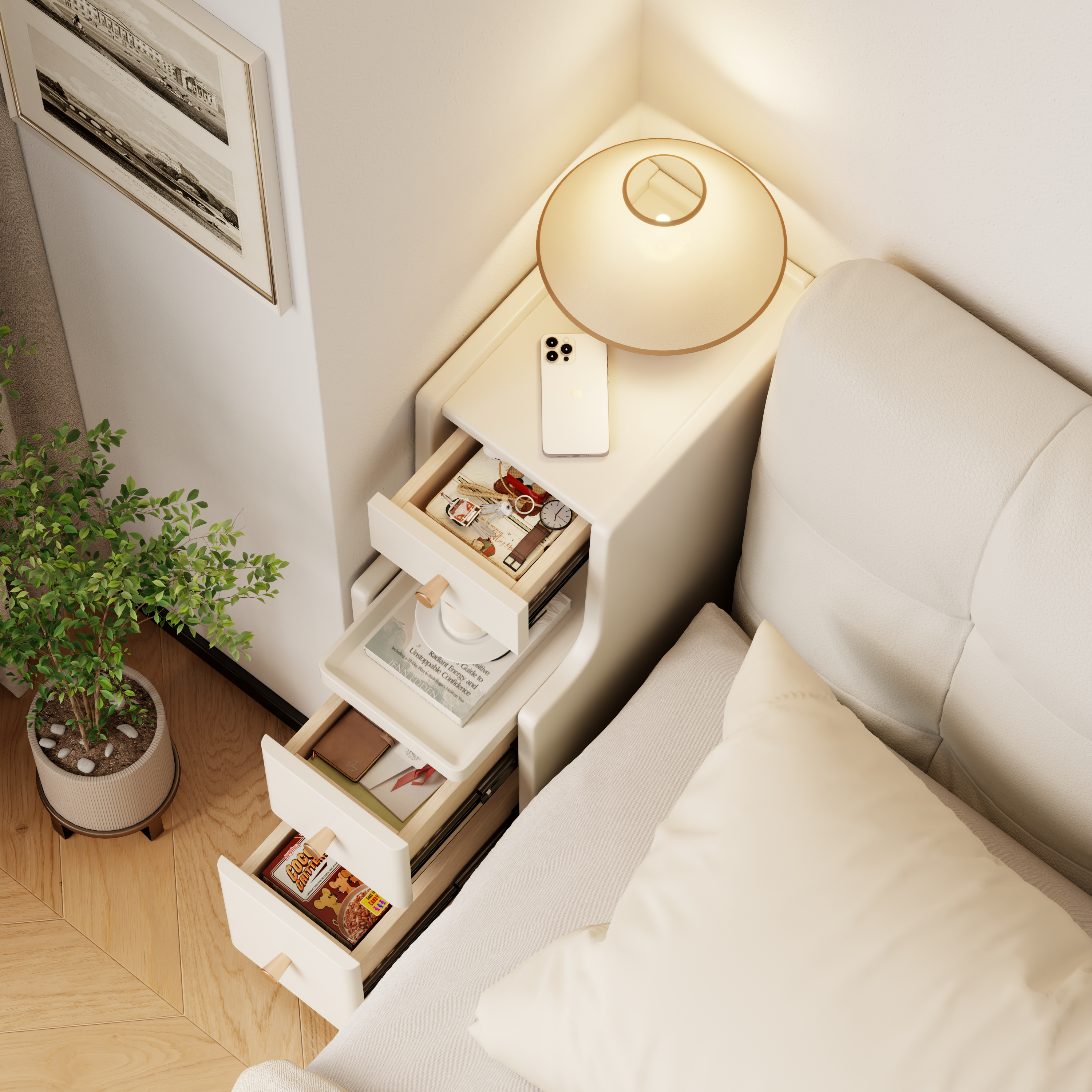 Solid Wood Narrow Nightstand with 3 Drawers – Modern Bedside Table for