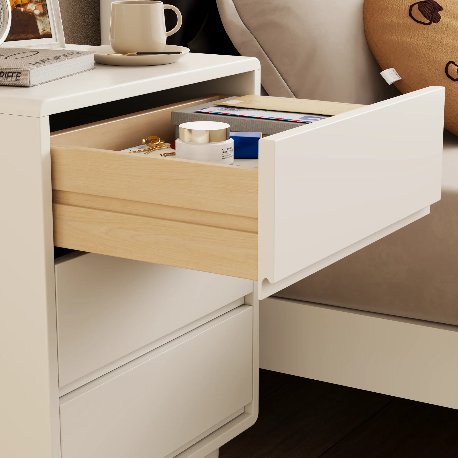 Mid-Century Modern Solid Wood Nightstand with 2-3 Hidden Drawers - iKaslandi