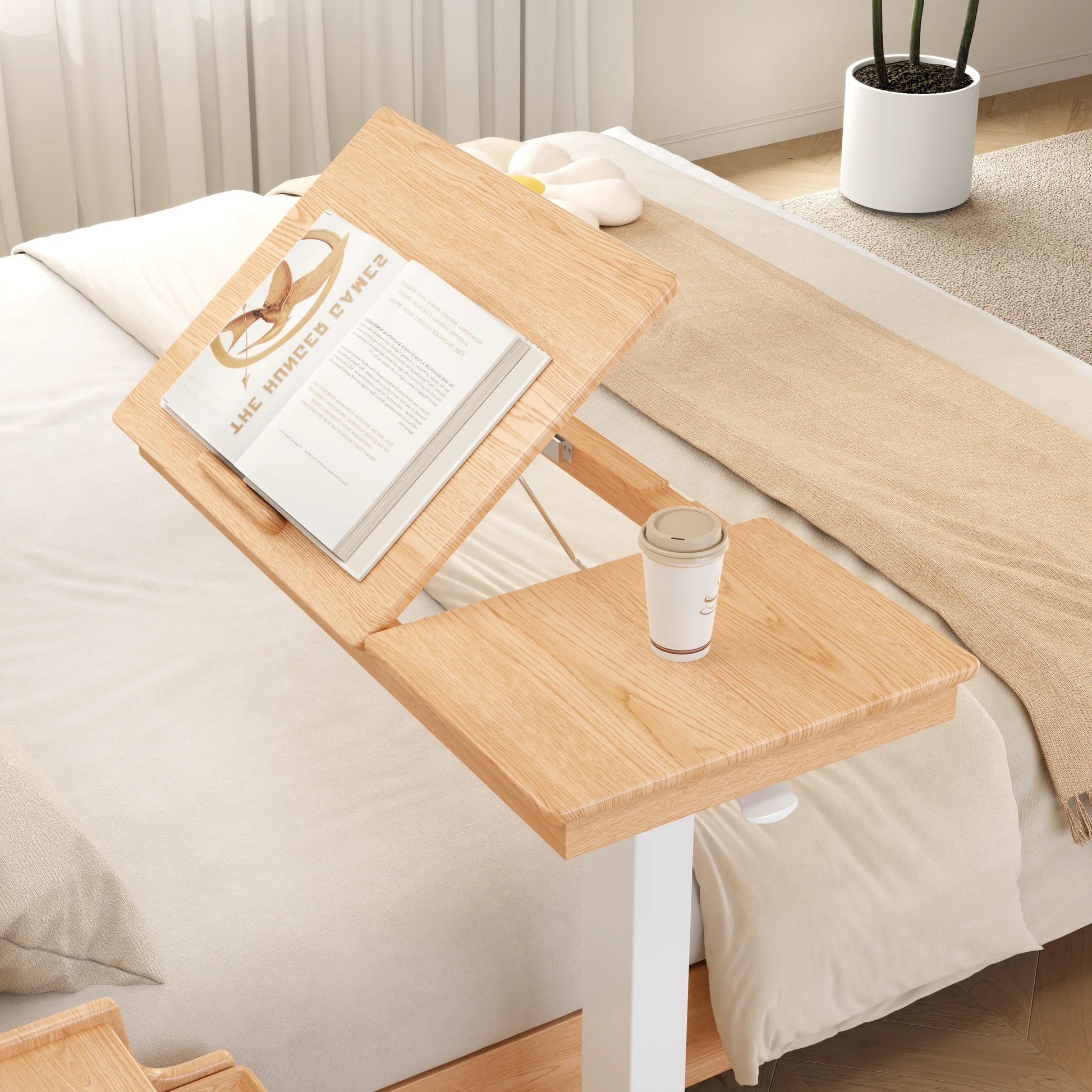 Adjustable Solid Wood Overbed Table - Kaslandi Furniture
