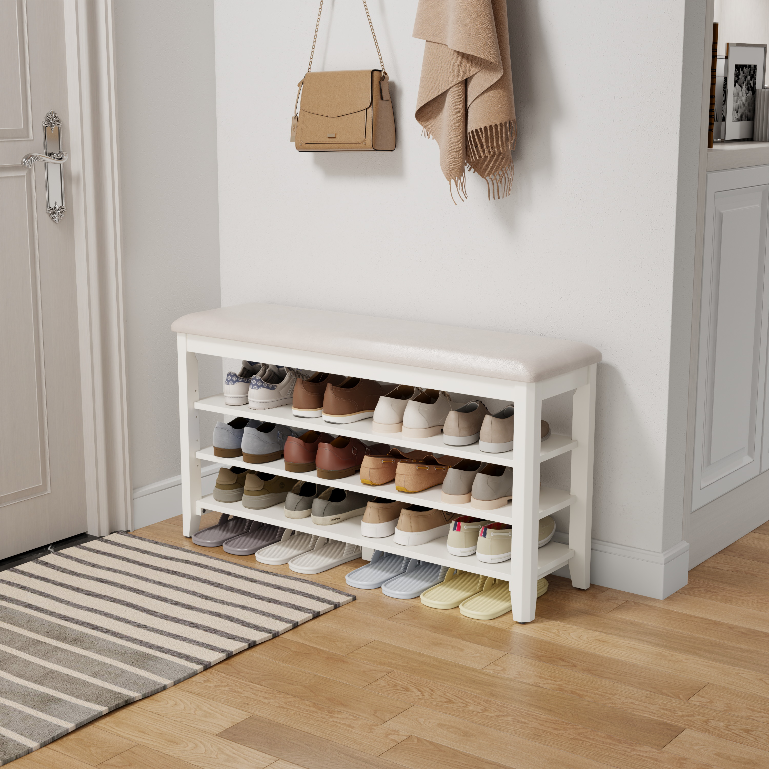 3-Tier Leather Shoe Bench