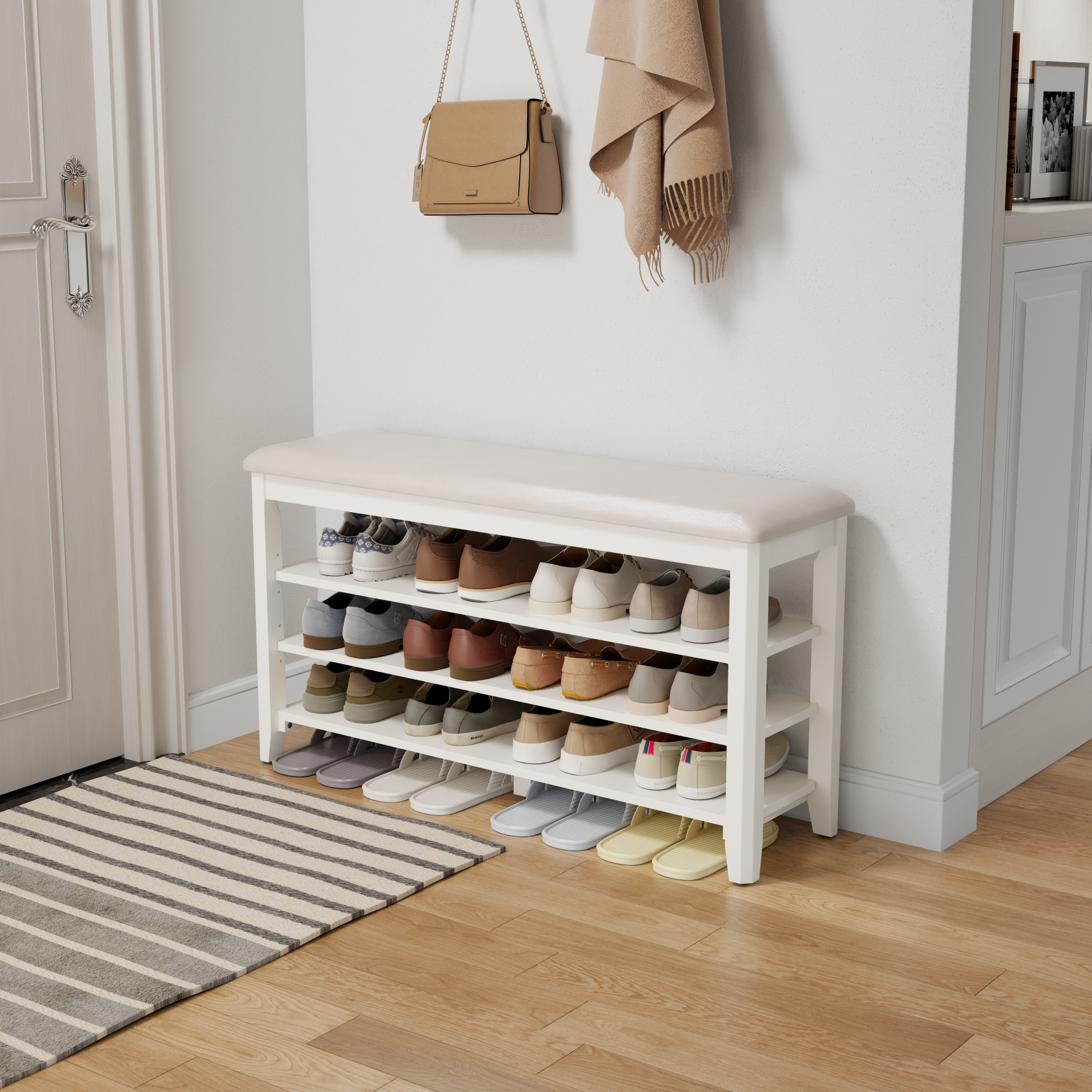 3-Tier Leather Shoe Bench