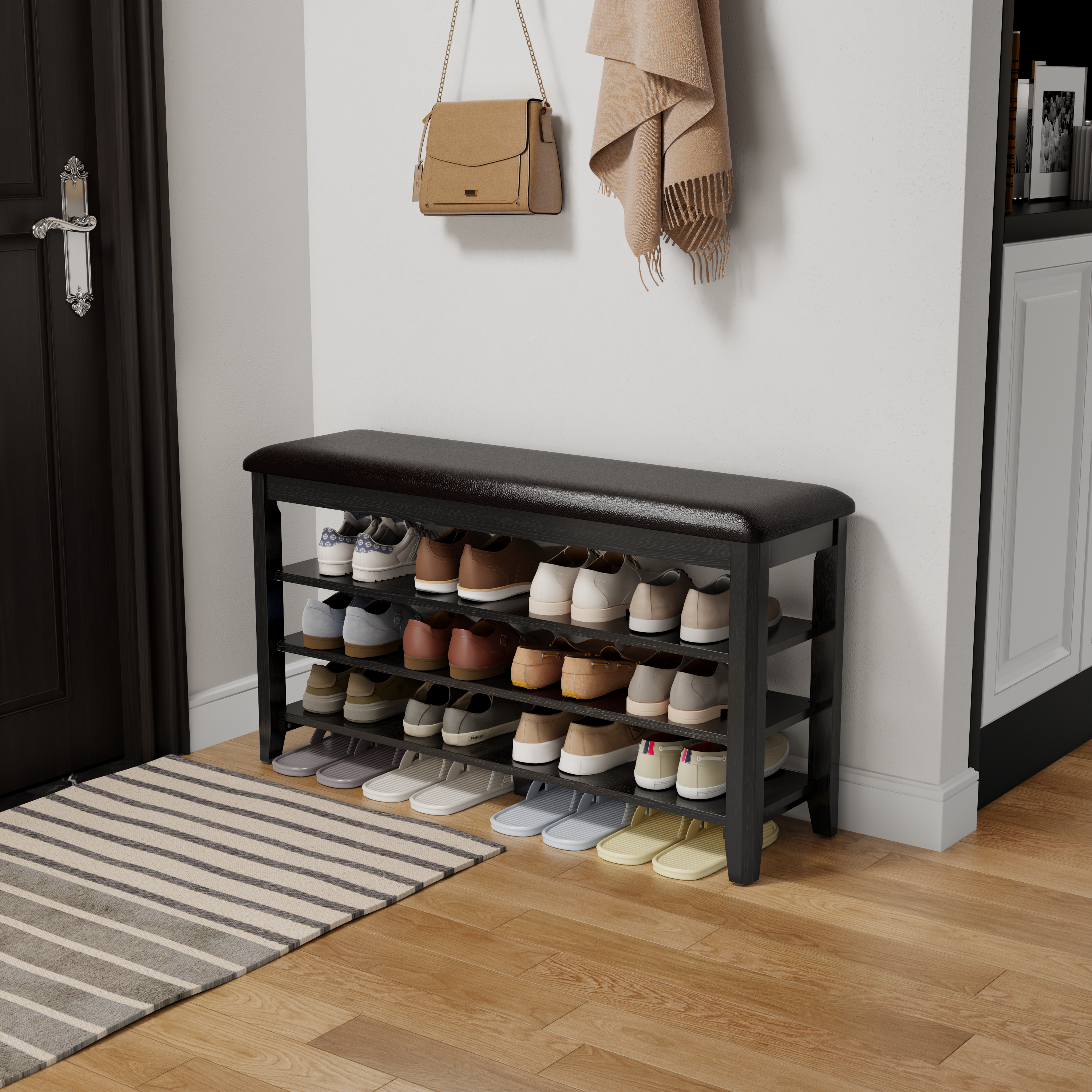 3-Tier Leather Shoe Bench