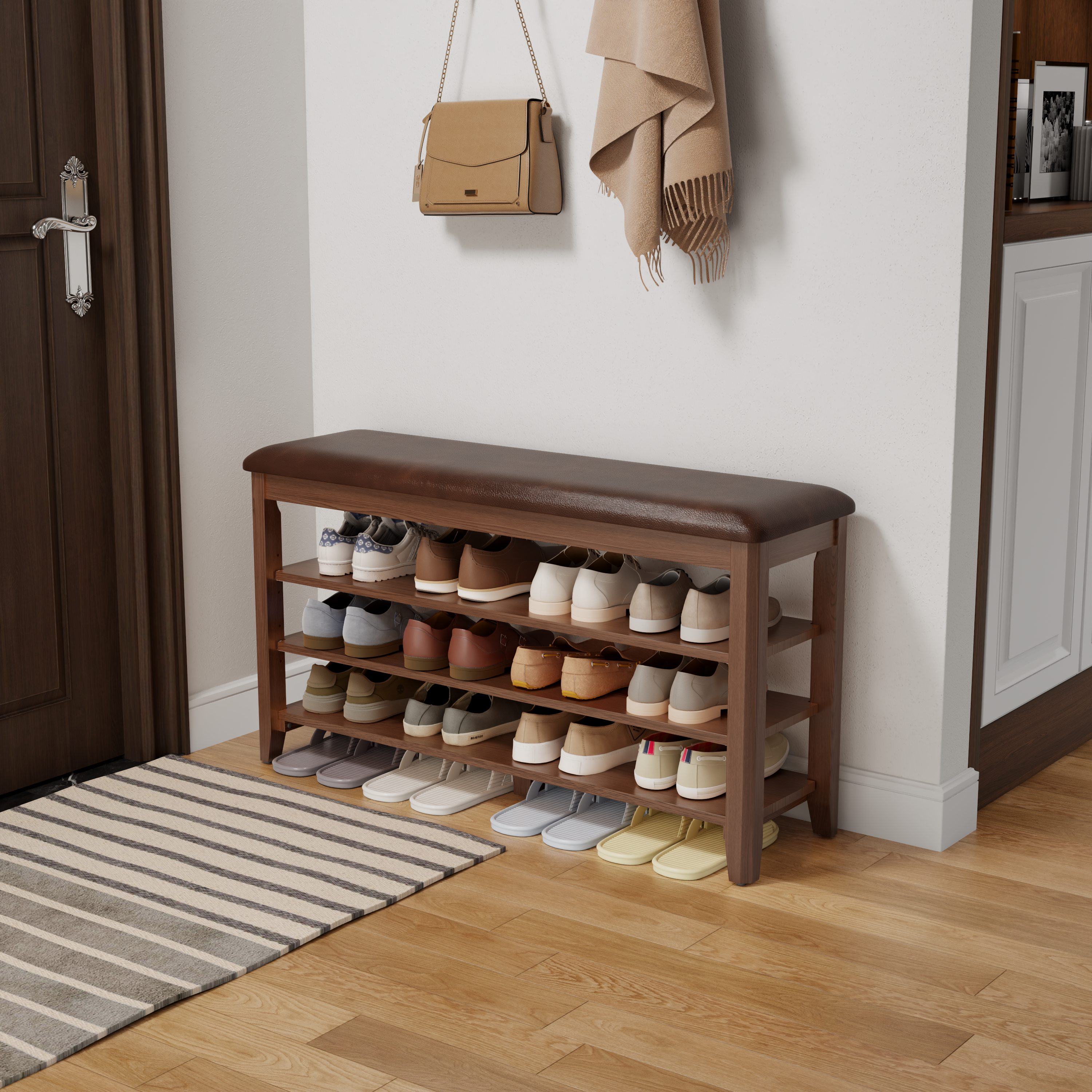 3-Tier Leather Shoe Bench