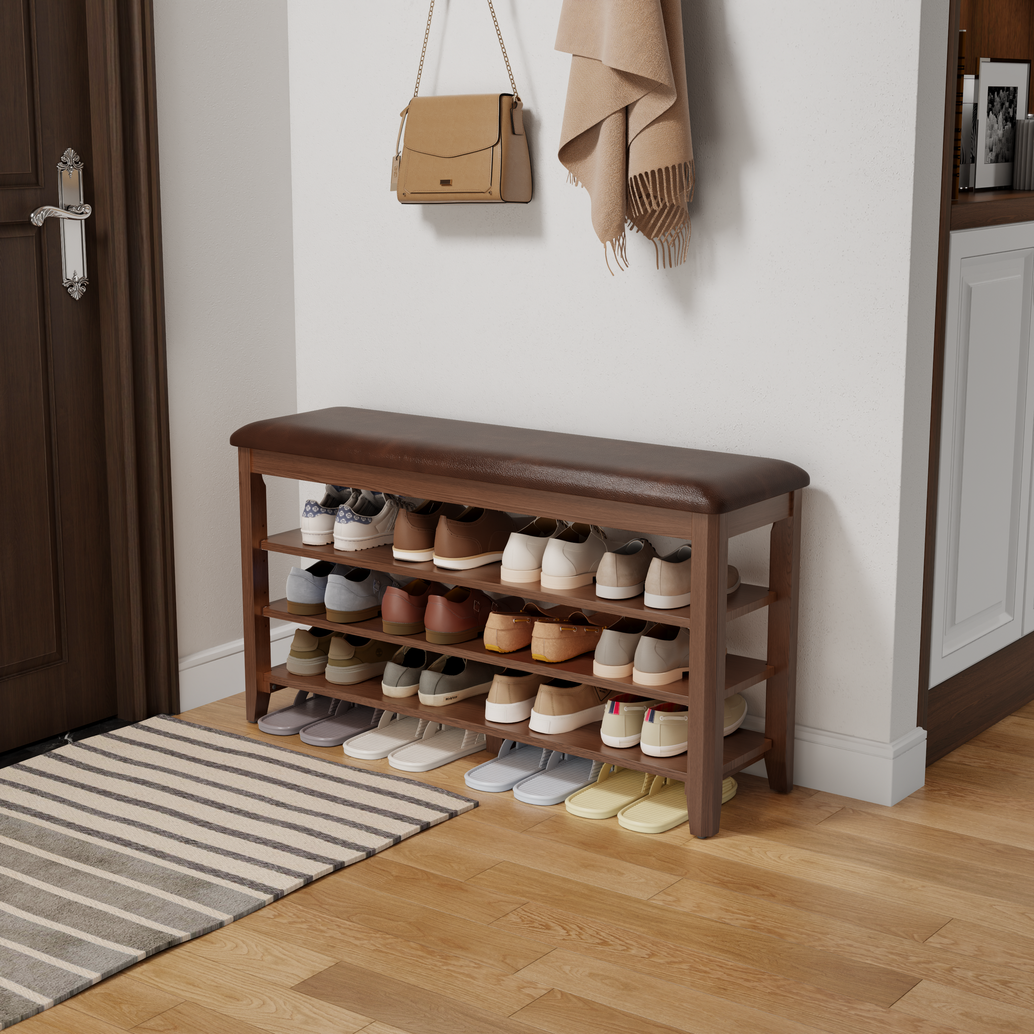 3-Tier Leather Shoe Bench