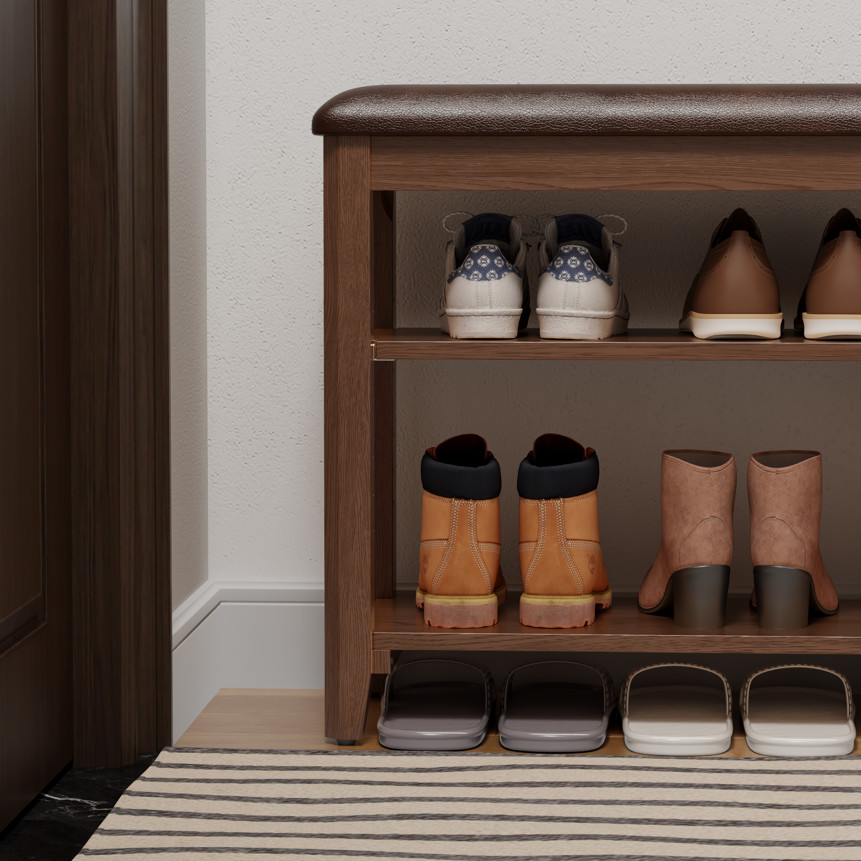 3-Tier Leather Shoe Bench