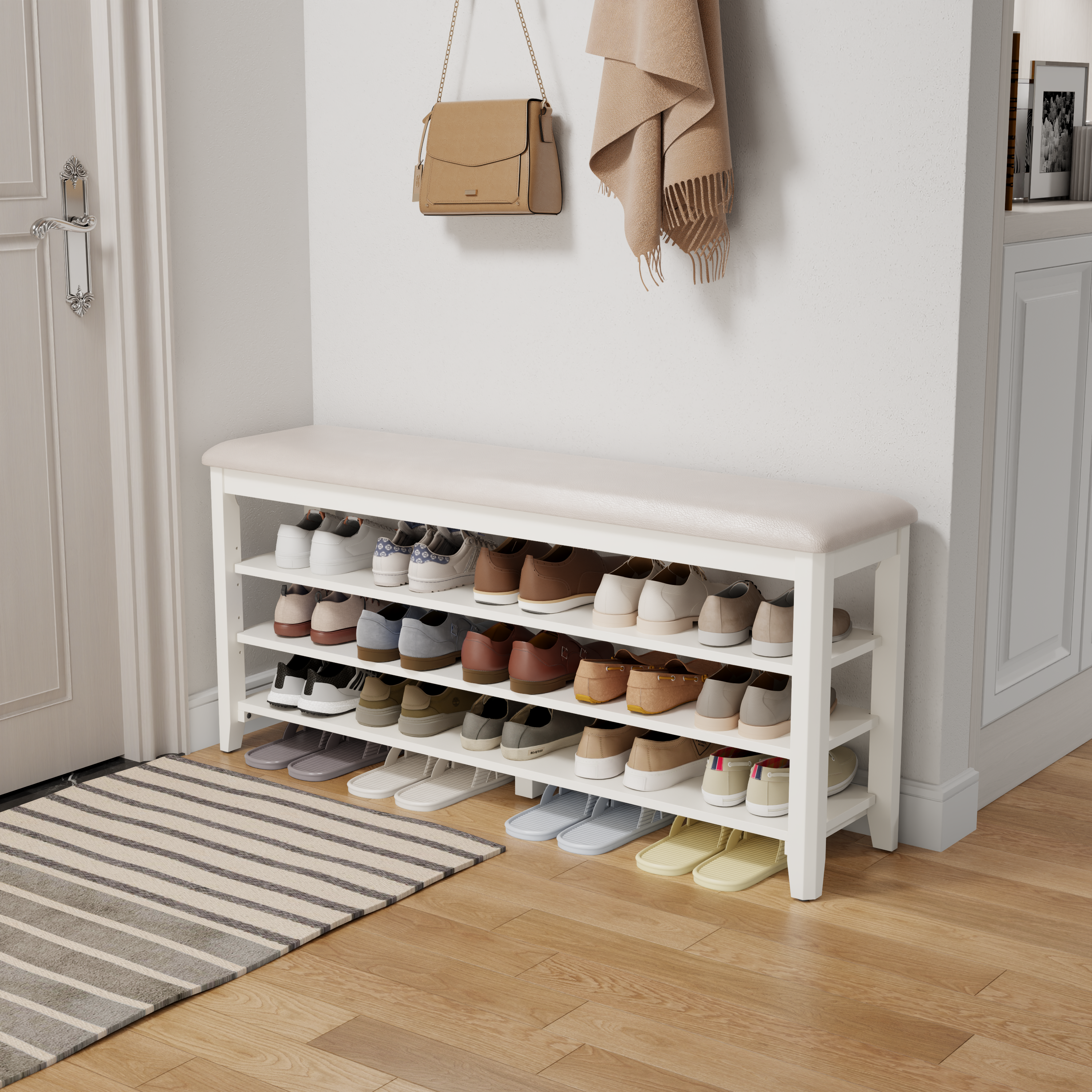 3-Tier Leather Shoe Bench