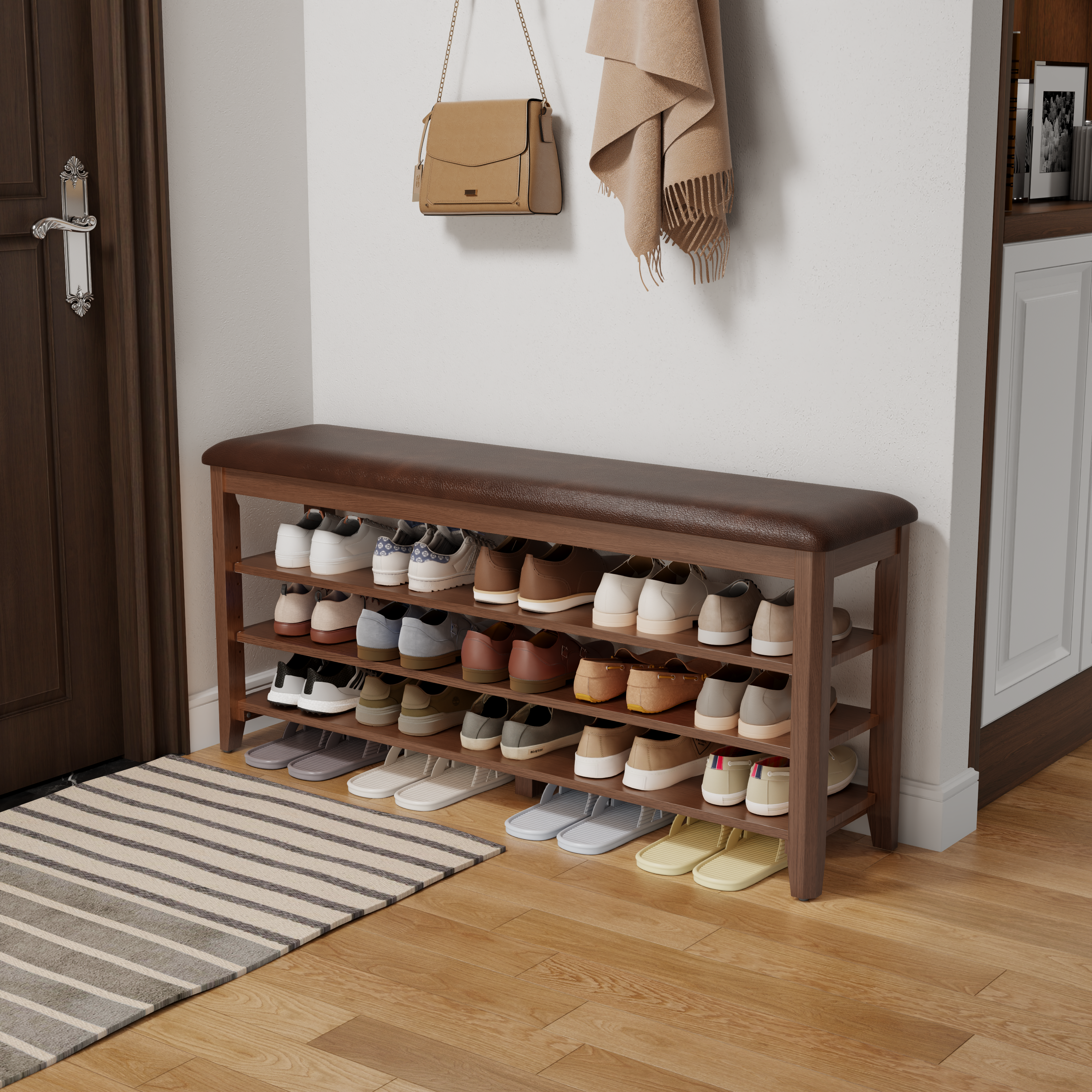 3-Tier Leather Shoe Bench