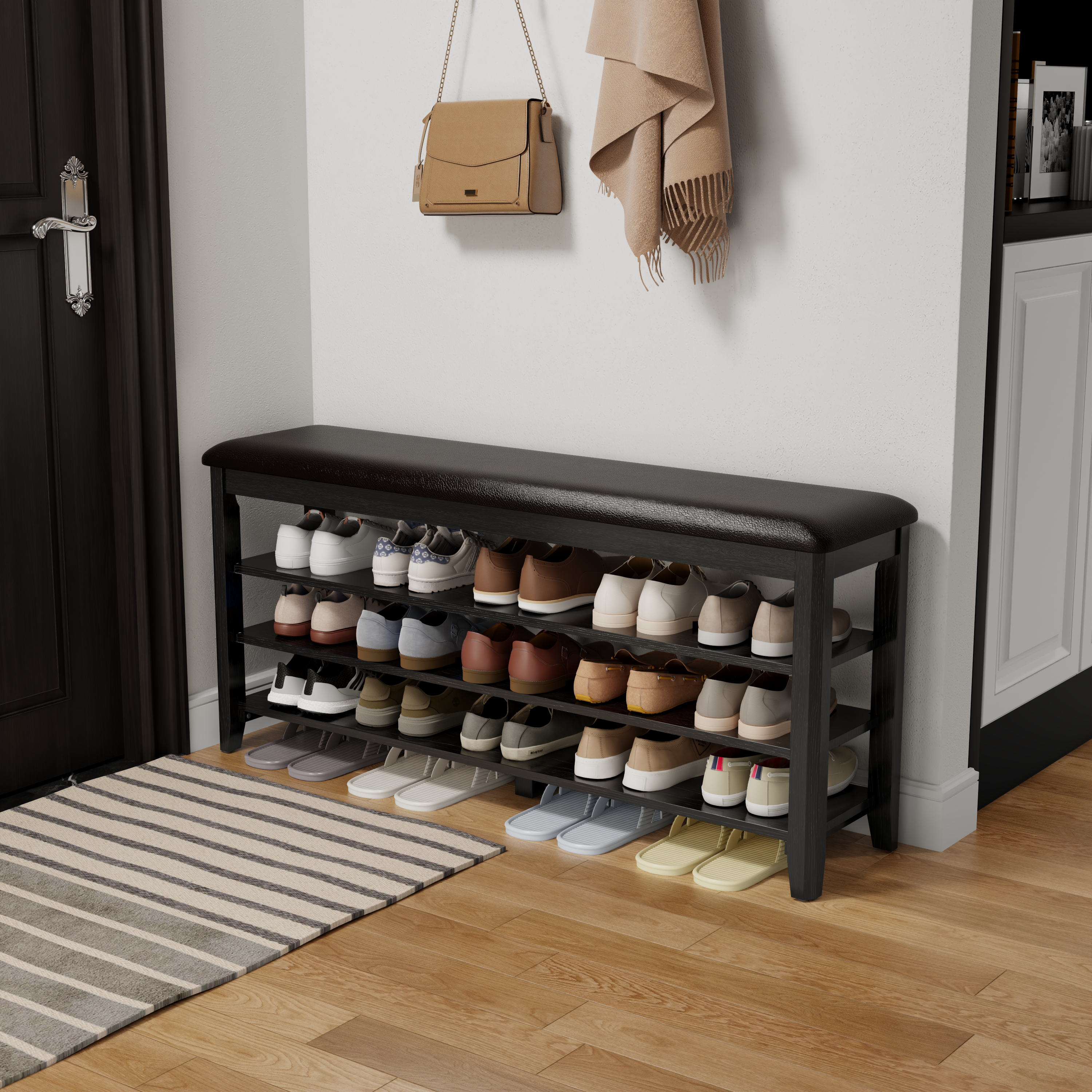 3-Tier Leather Shoe Bench