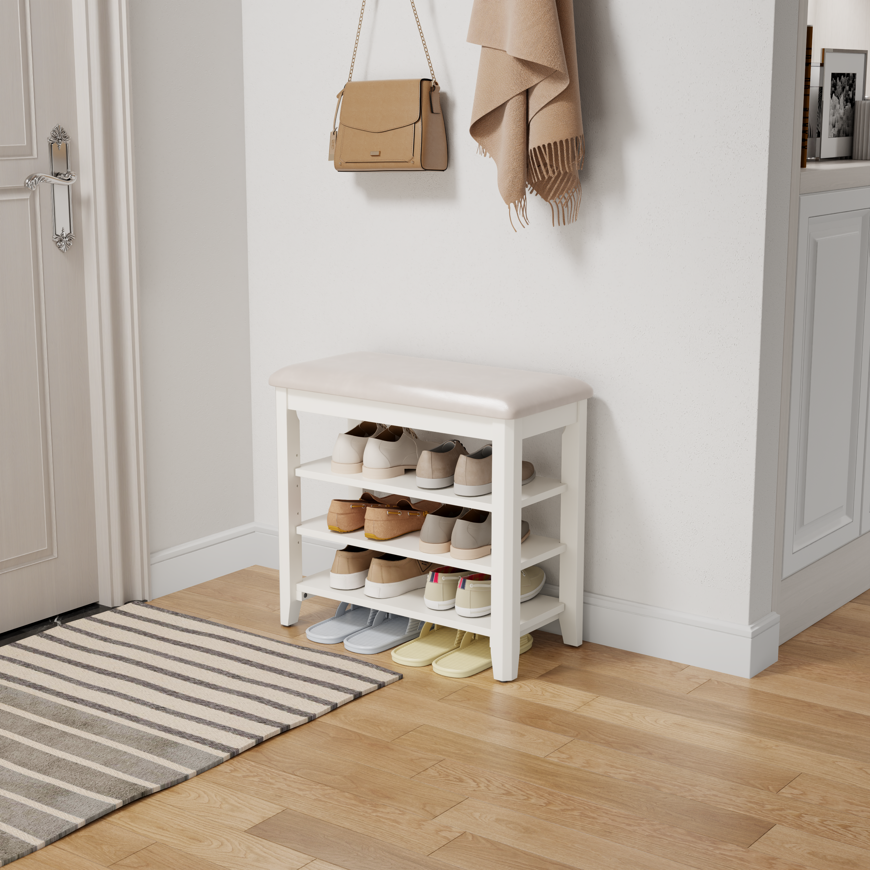 3-Tier Leather Shoe Bench