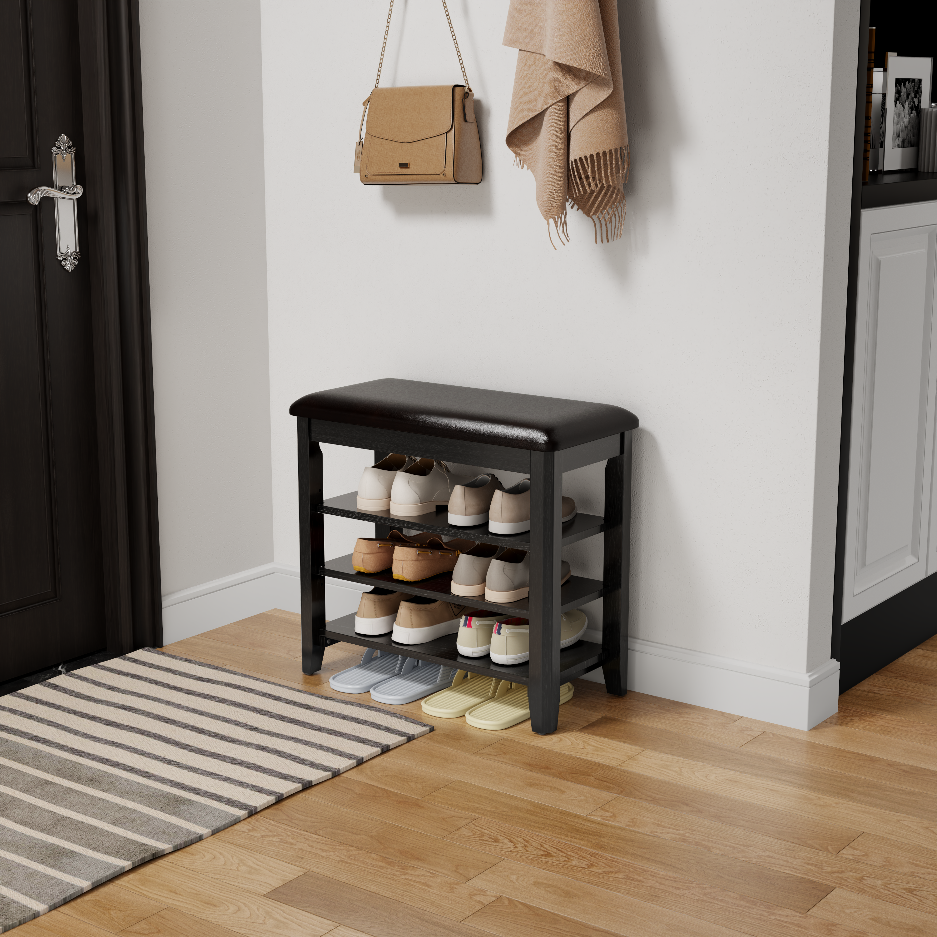 3-Tier Leather Shoe Bench