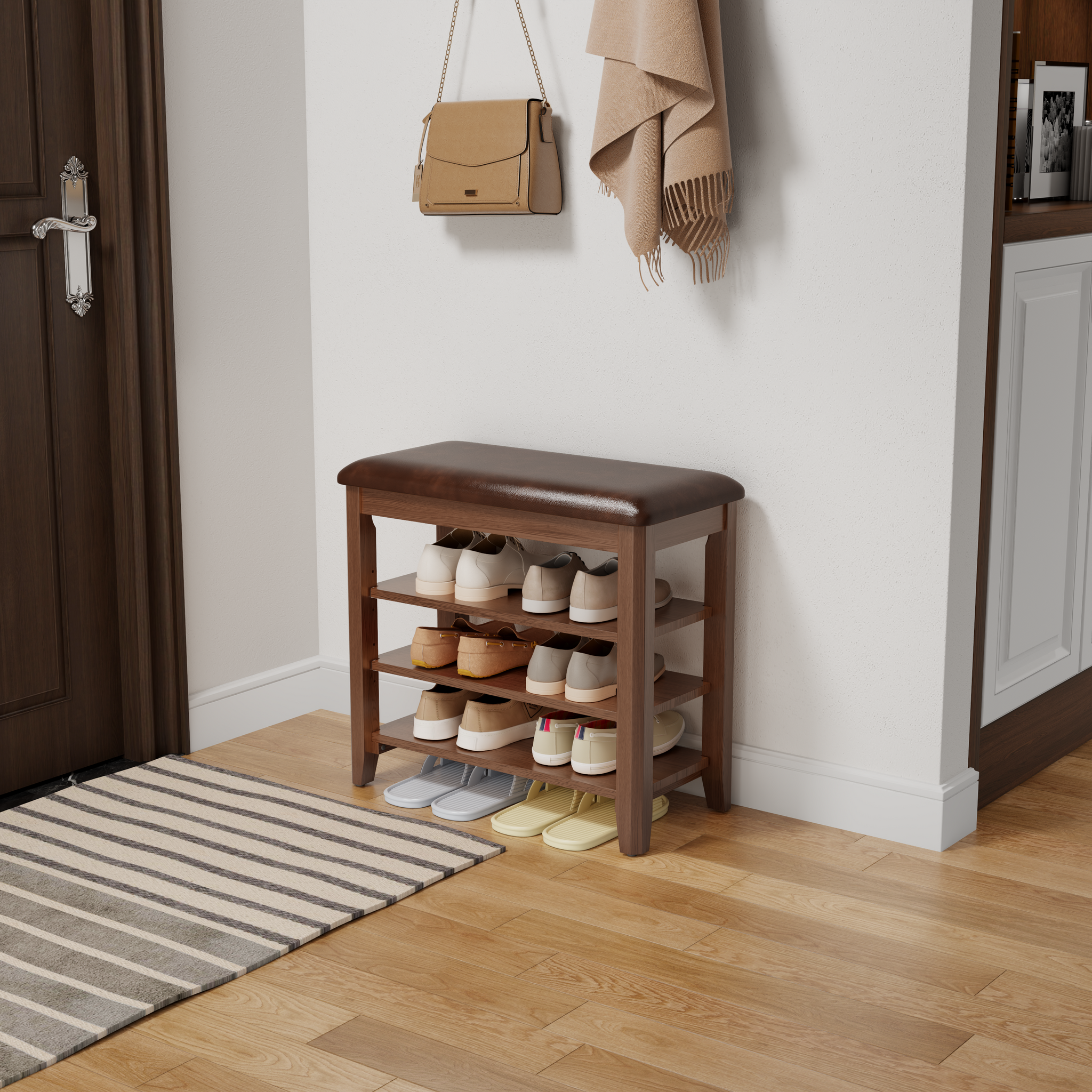 3-Tier Leather Shoe Bench