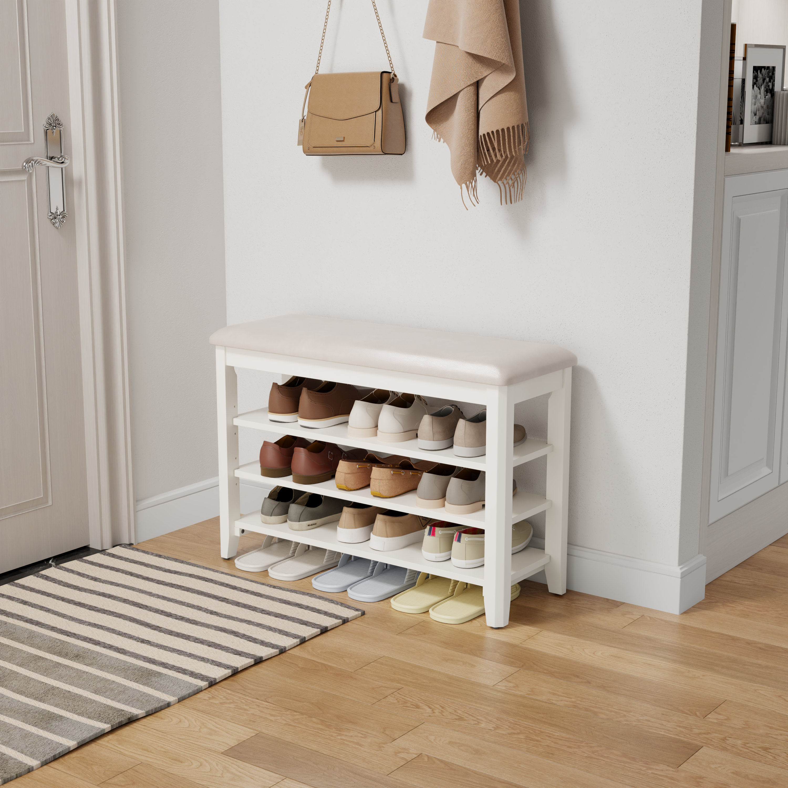 3-Tier Leather Shoe Bench