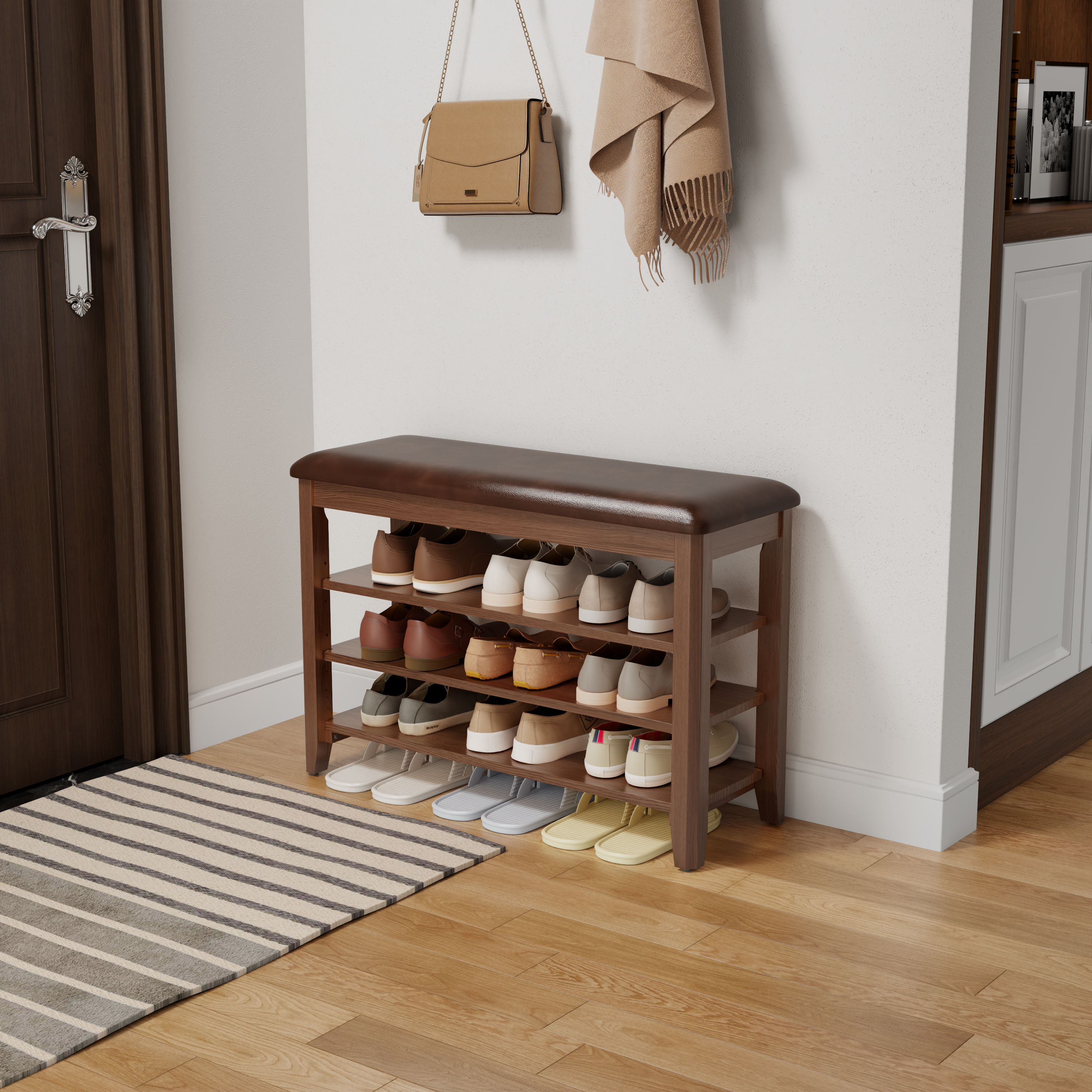 3-Tier Leather Shoe Bench