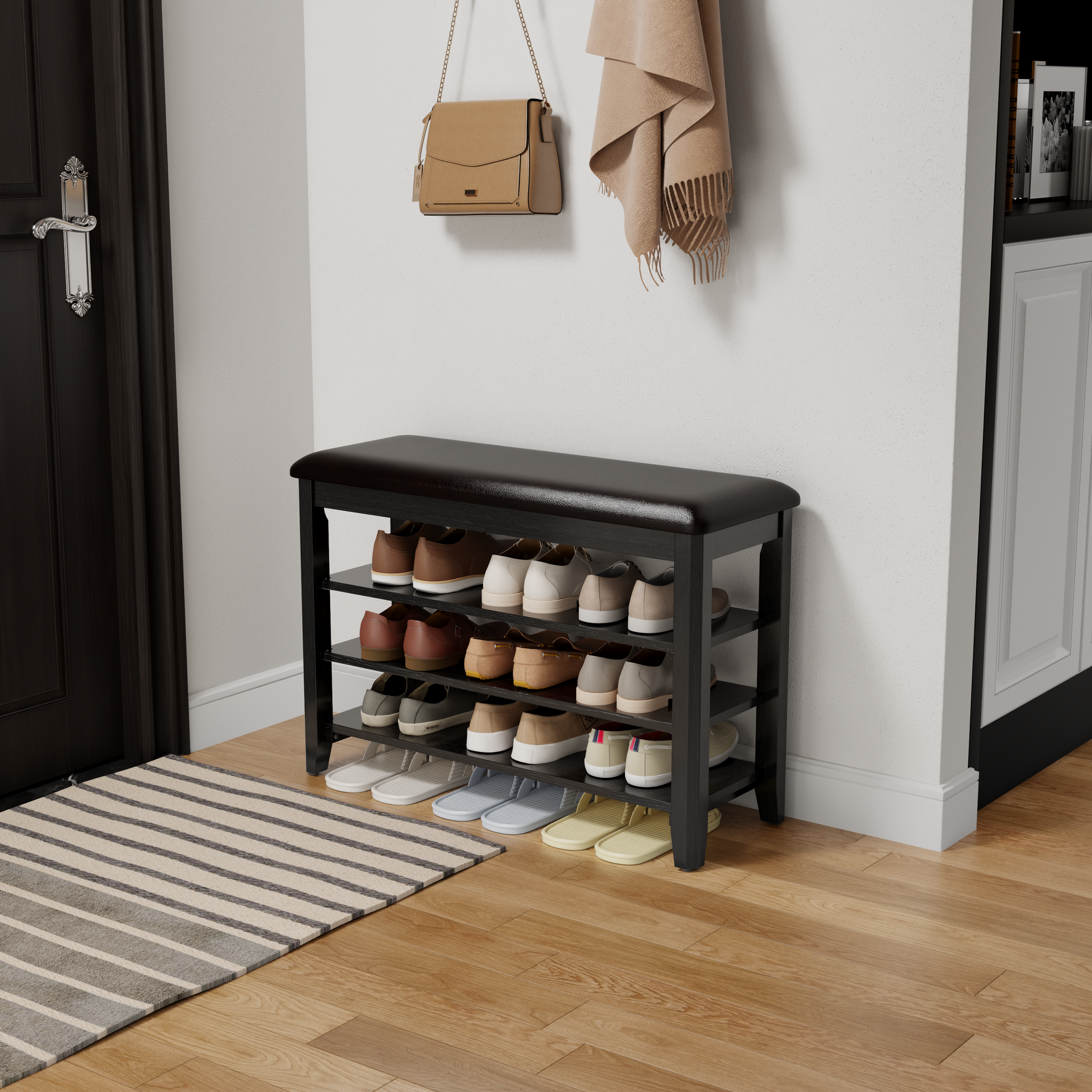 3-Tier Leather Shoe Bench