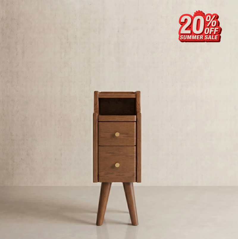 Solid wood classic minimalist nightstand with 2 drawers and an open shelf