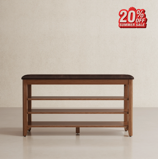 Wooden 3-Tier Shoe Rack Bench with PU Leather Cushion
