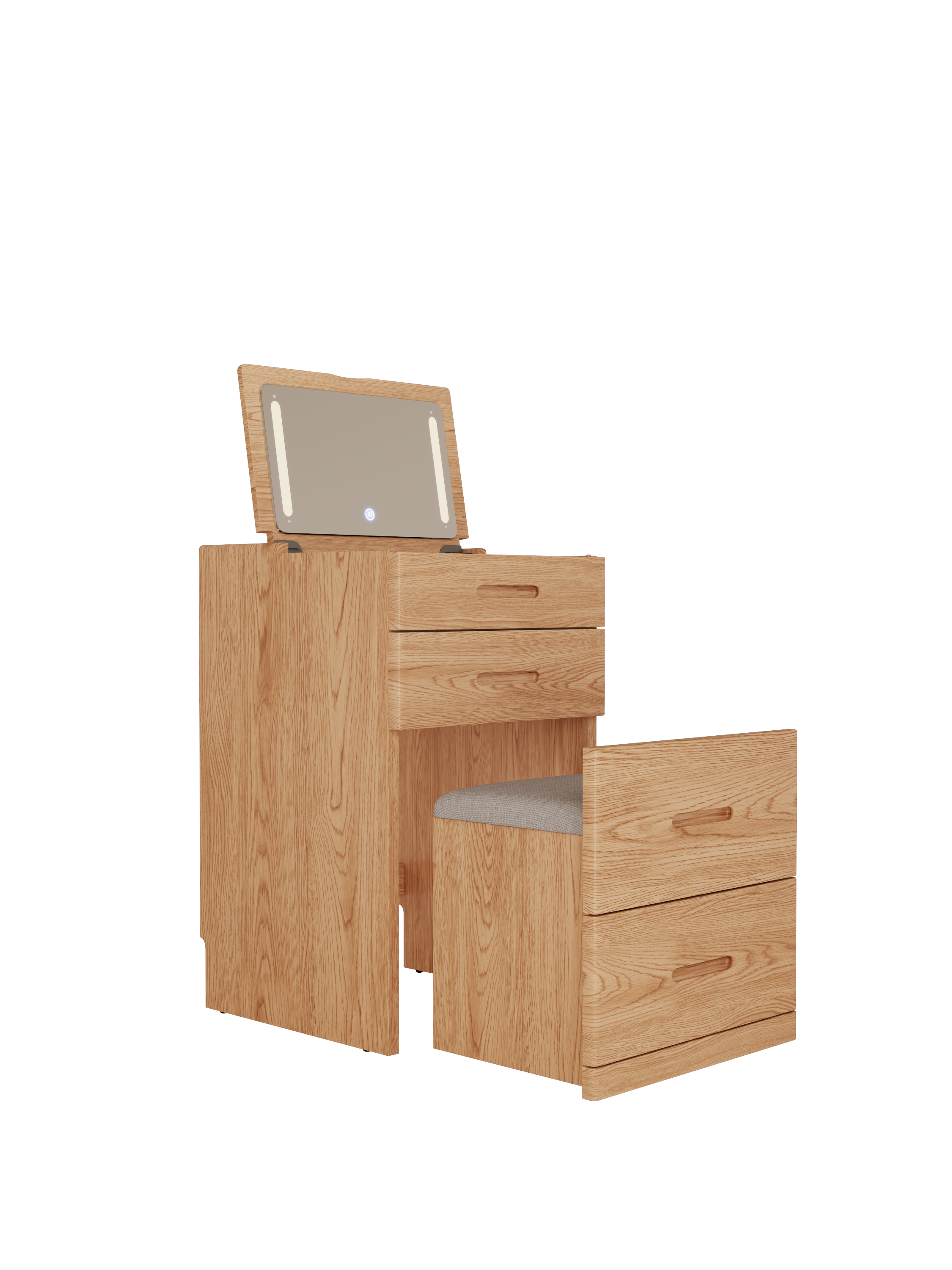 Solid Wood 3 in 1 Vanity Desk with Flip Top Mirror, Compact Vanity with Hidden Chair