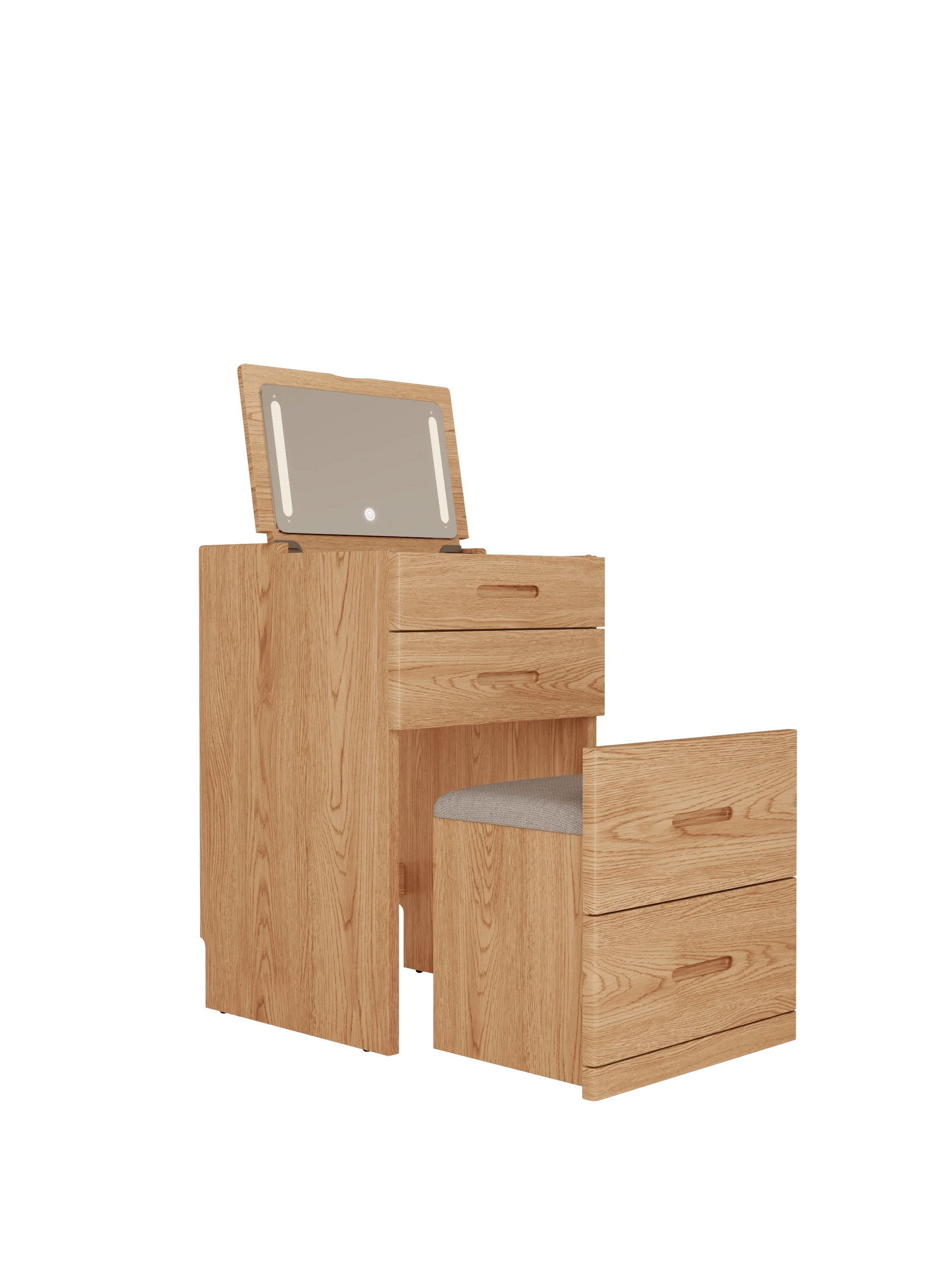 Solid Wood LED Vanity Desk with Chair, Space Saving Makeup Table - Kaslandi Furniture