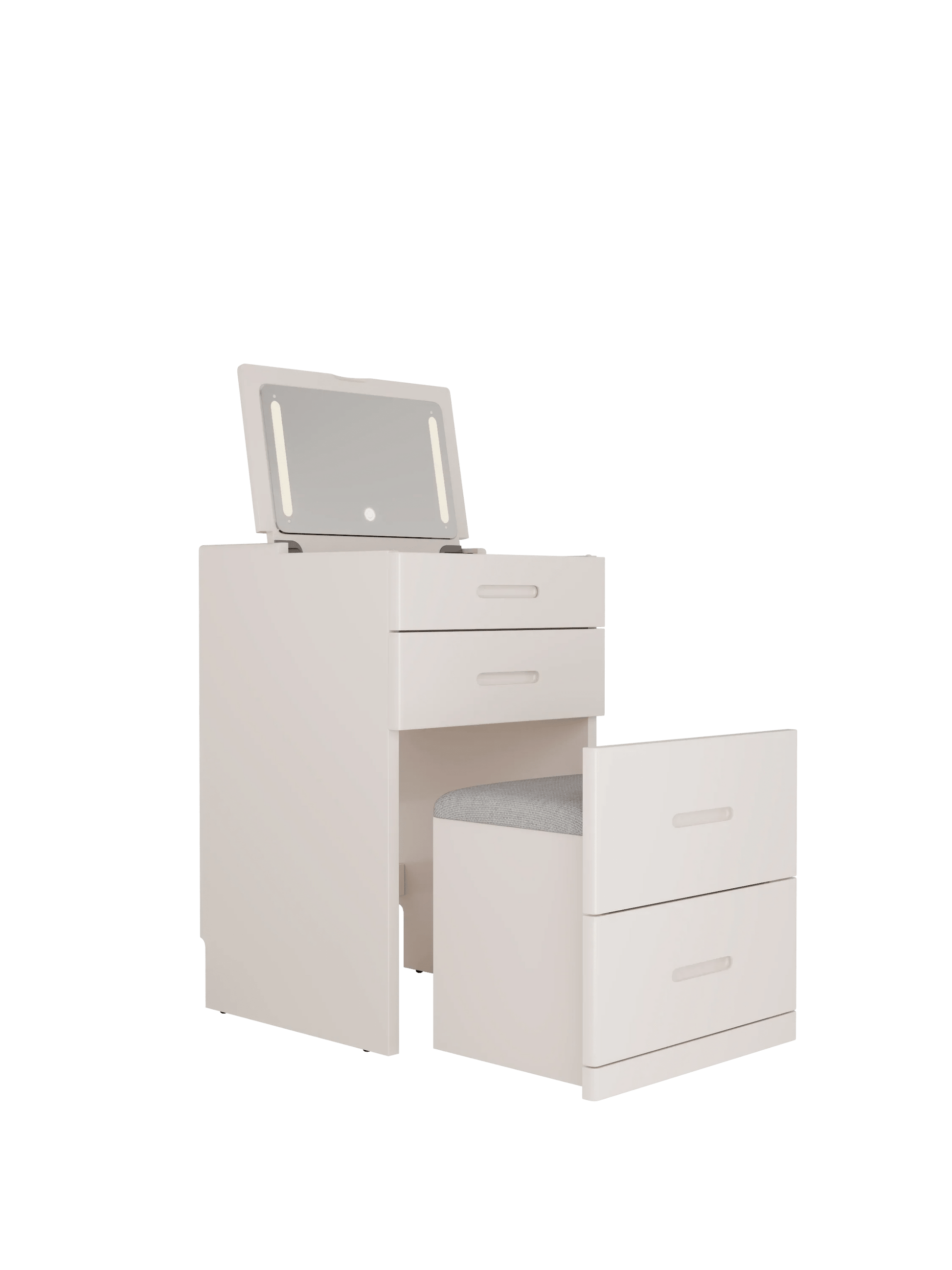 Solid Wood LED Vanity Desk with Chair, Space Saving Makeup Table - Kaslandi Furniture