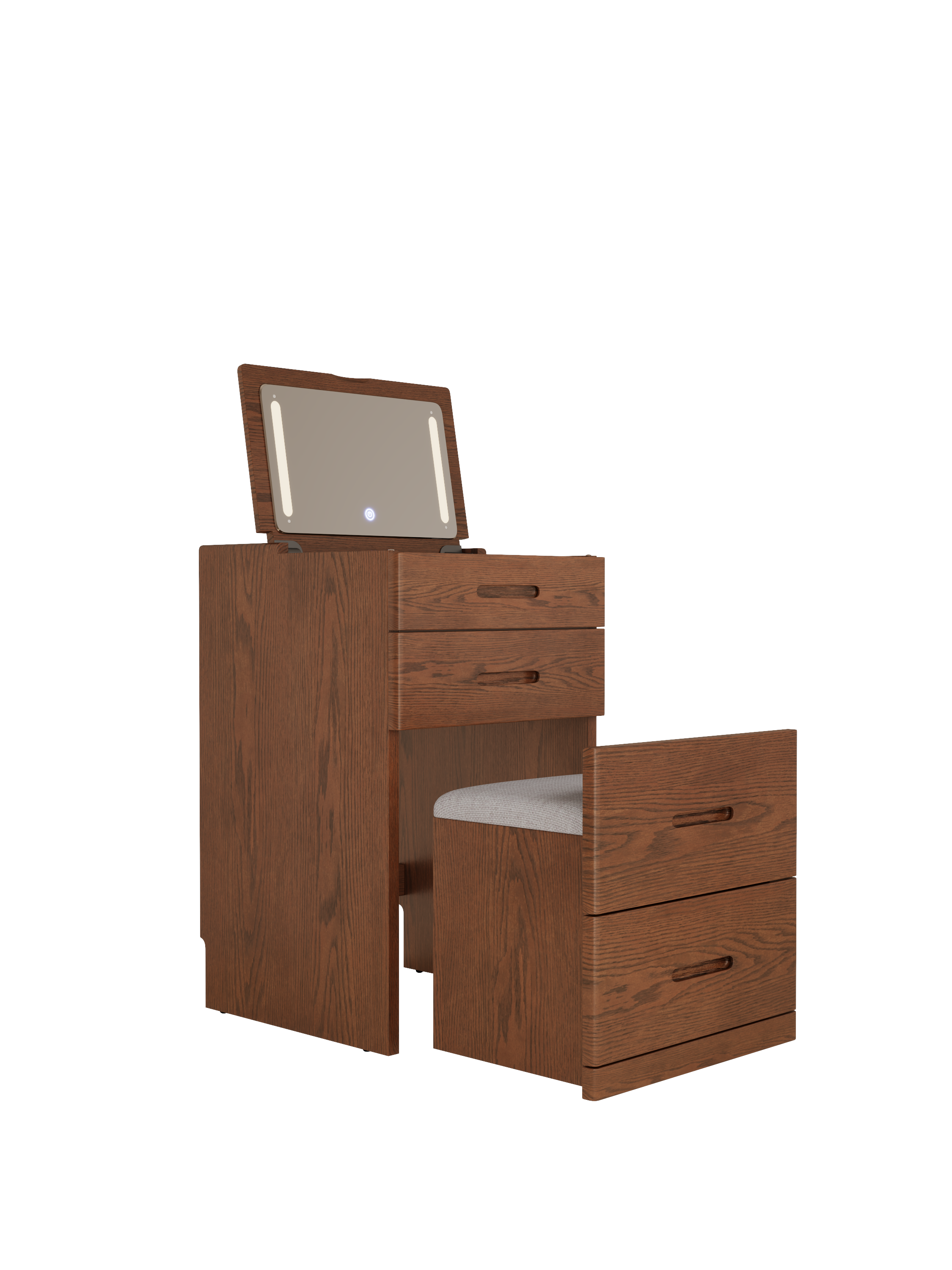 Solid Wood 3 in 1 Vanity Desk with Flip Top Mirror, Compact Vanity with Hidden Chair
