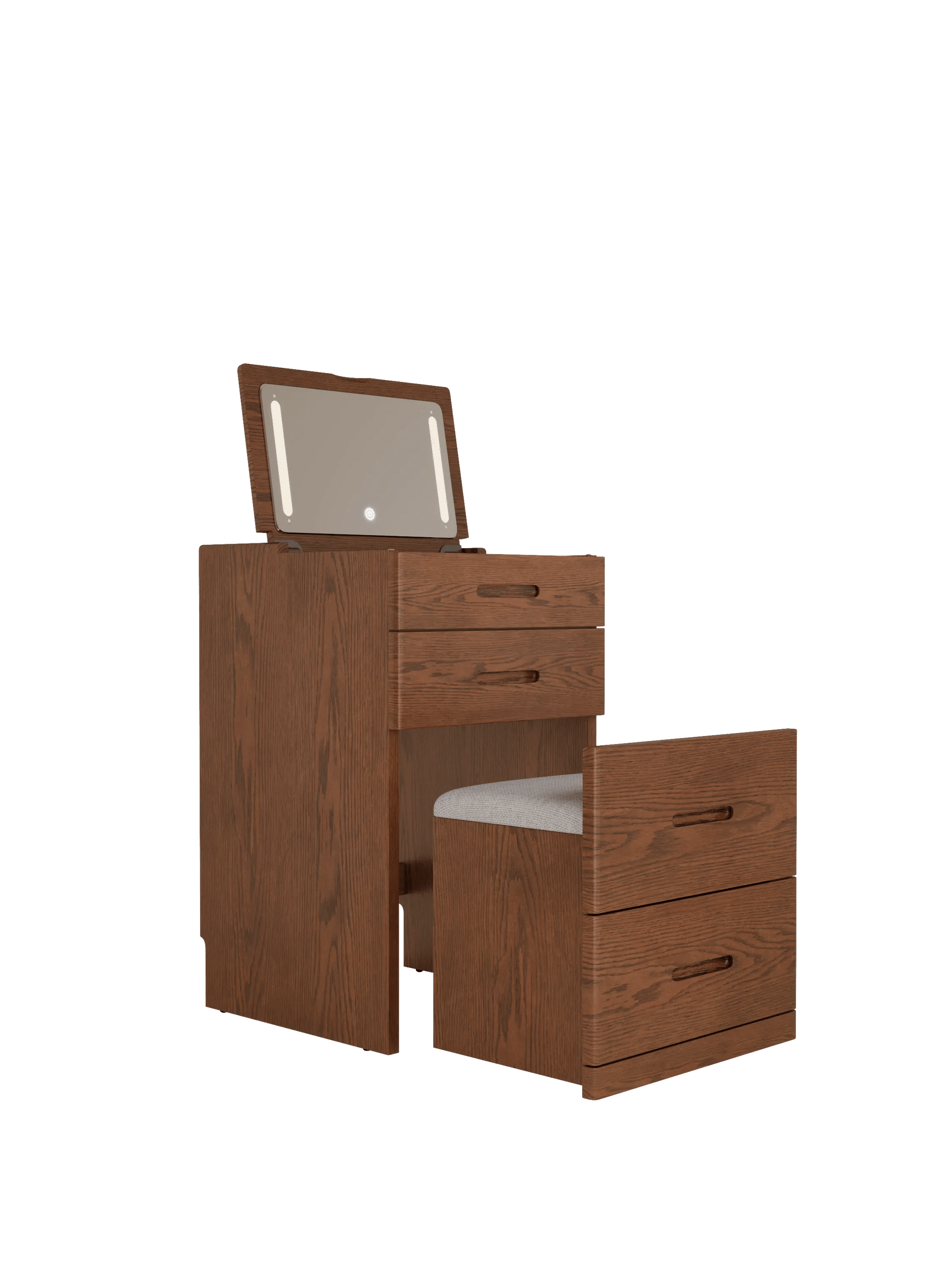 Solid Wood LED Vanity Desk with Chair, Space Saving Makeup Table - Kaslandi Furniture