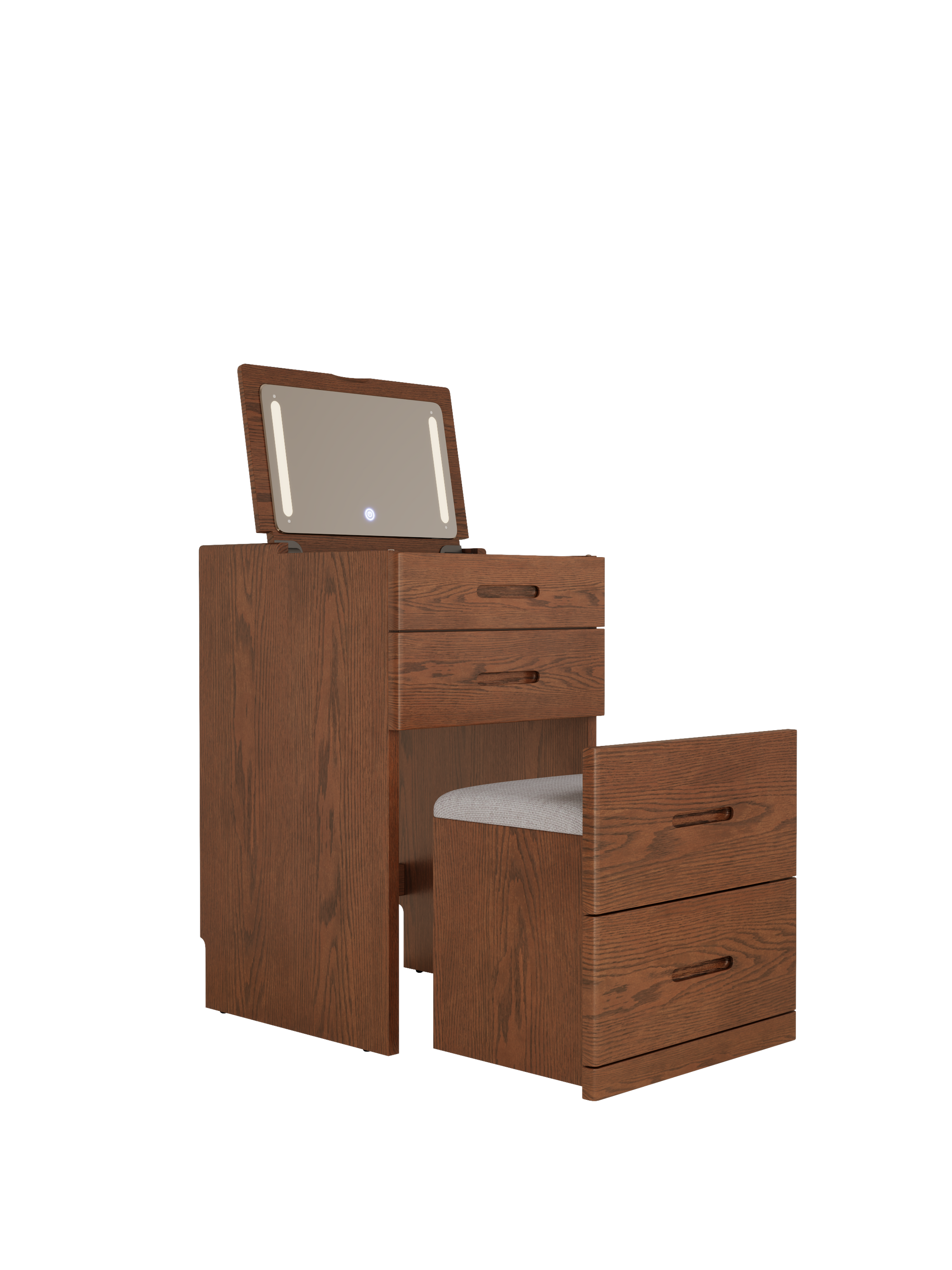 Solid Wood 3 in 1 Vanity Desk with Flip Top Mirror, Compact Vanity with Hidden Chair