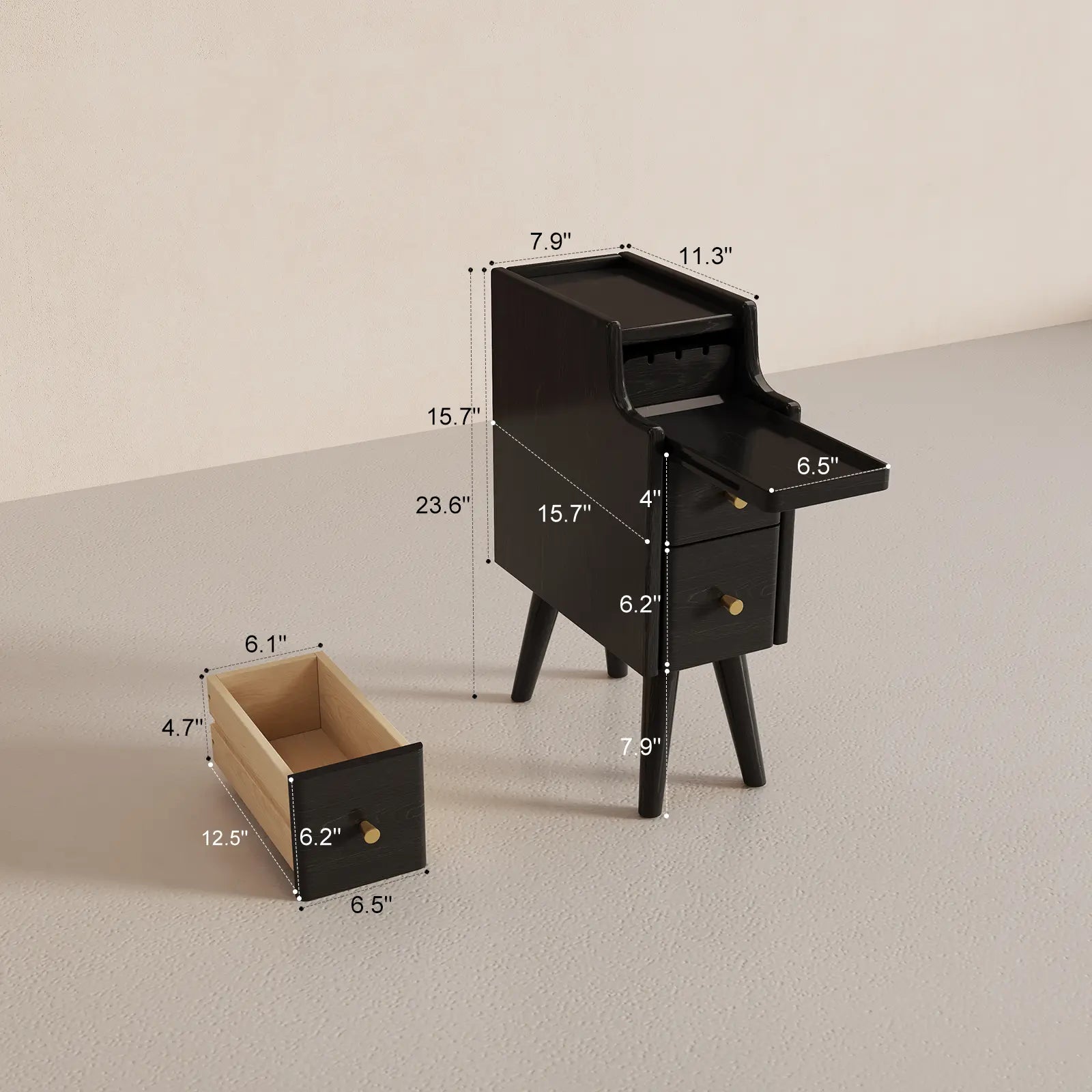 Modern Nightstand Set of 2 - Narrow Bedside Tables with Drawer - iKaslandi