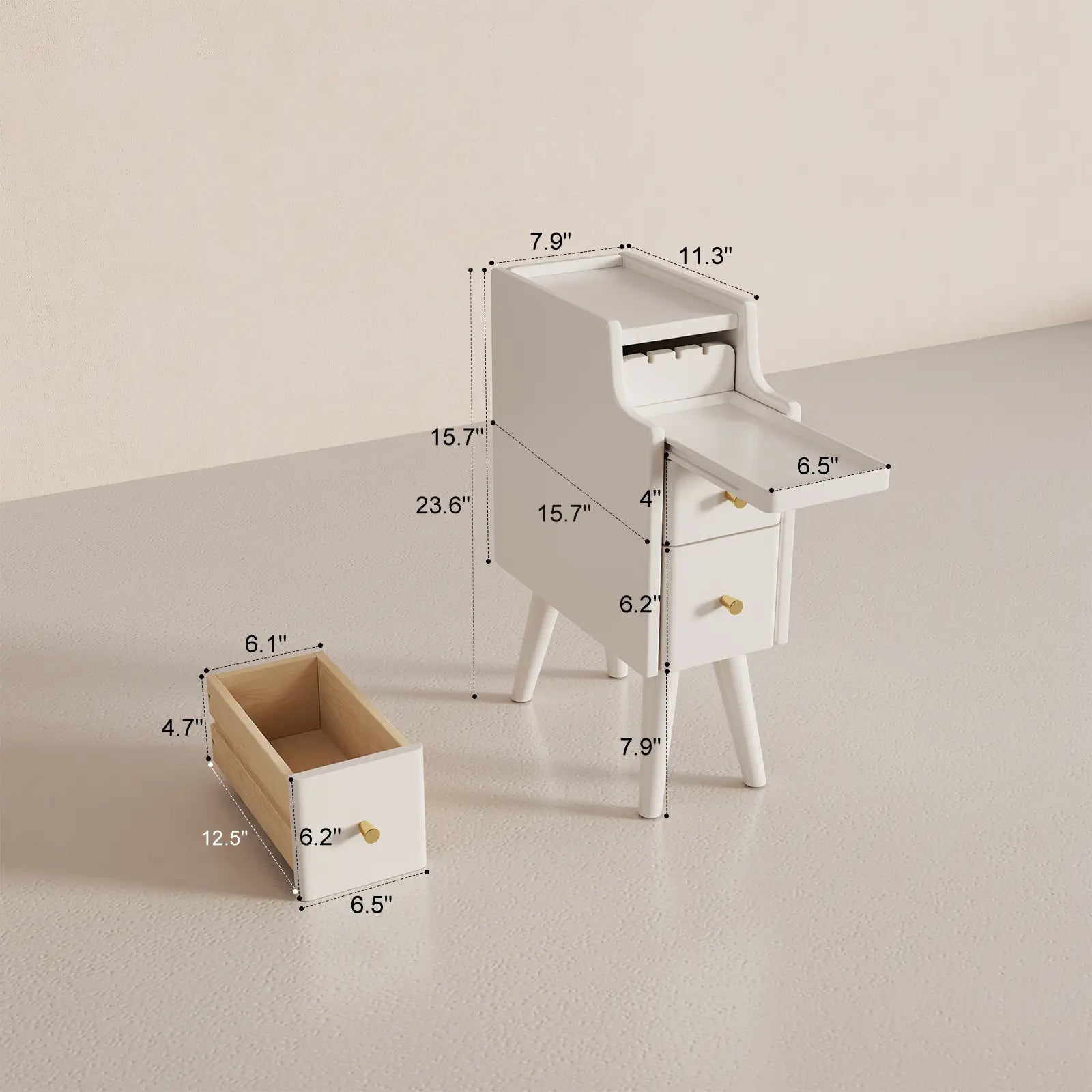 Modern Nightstand Set of 2 - Narrow Bedside Tables with Drawer - iKaslandi