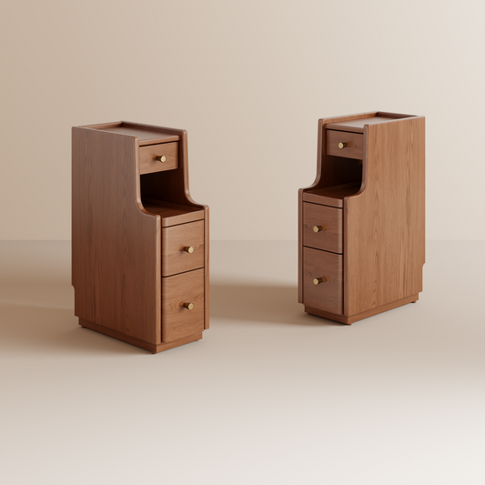 Solid Wood Narrow Nightstand with 3 Drawers – Modern Bedside Table for