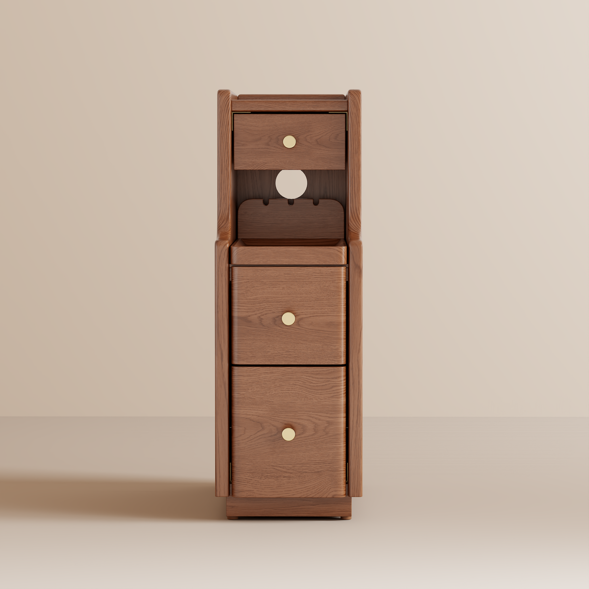 Solid Wood Minimalist Nightstand – 3 Drawers & Open Shelf, Classic Design