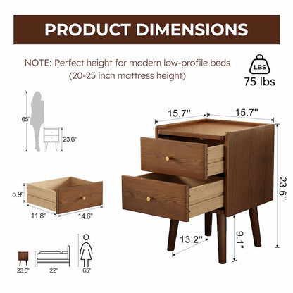 Natural wood nightstand shown from the front