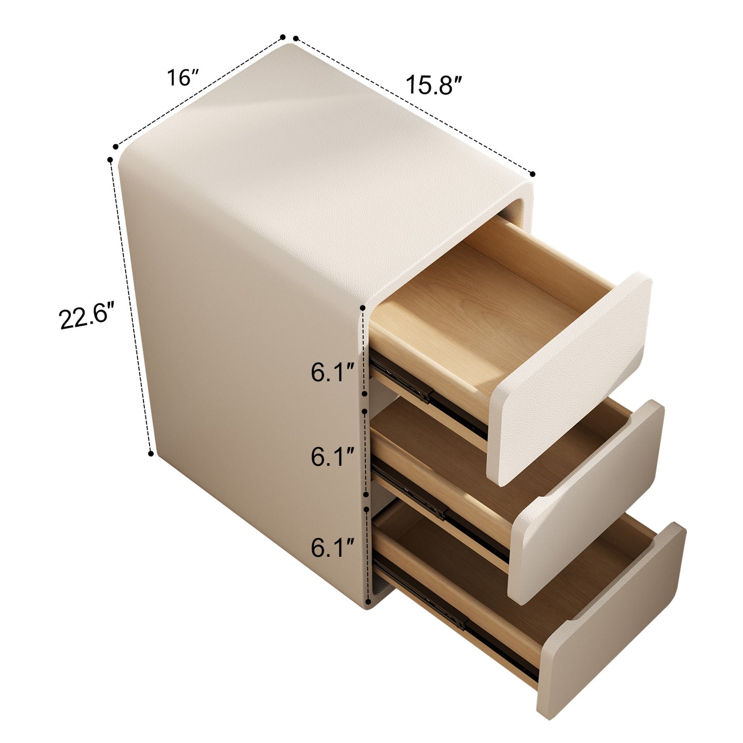 3 Drawers White Nightstand