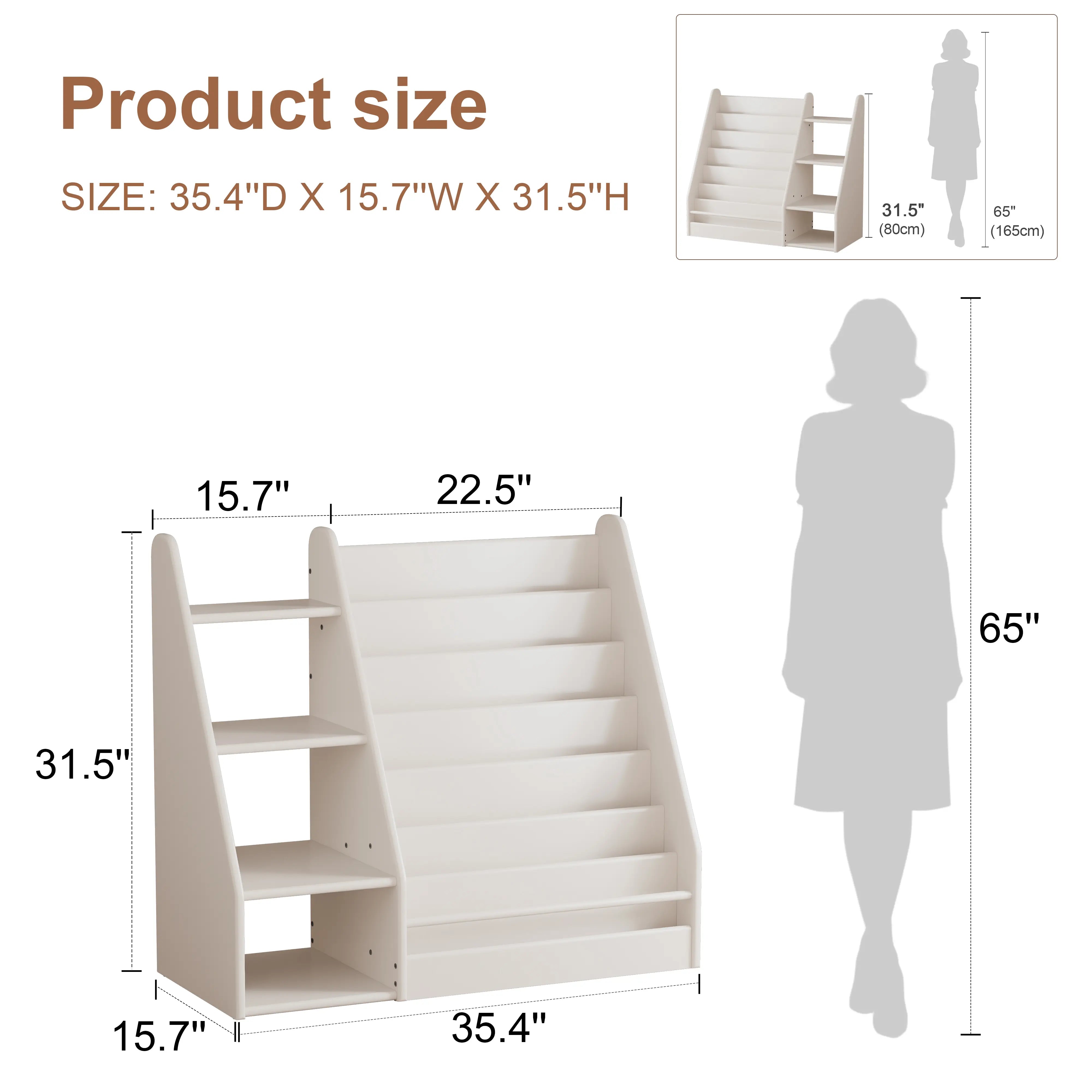 Solid Wood Kids Bookshelf – Face - Out Display & Anti - Tip Anchor - iKaslandi