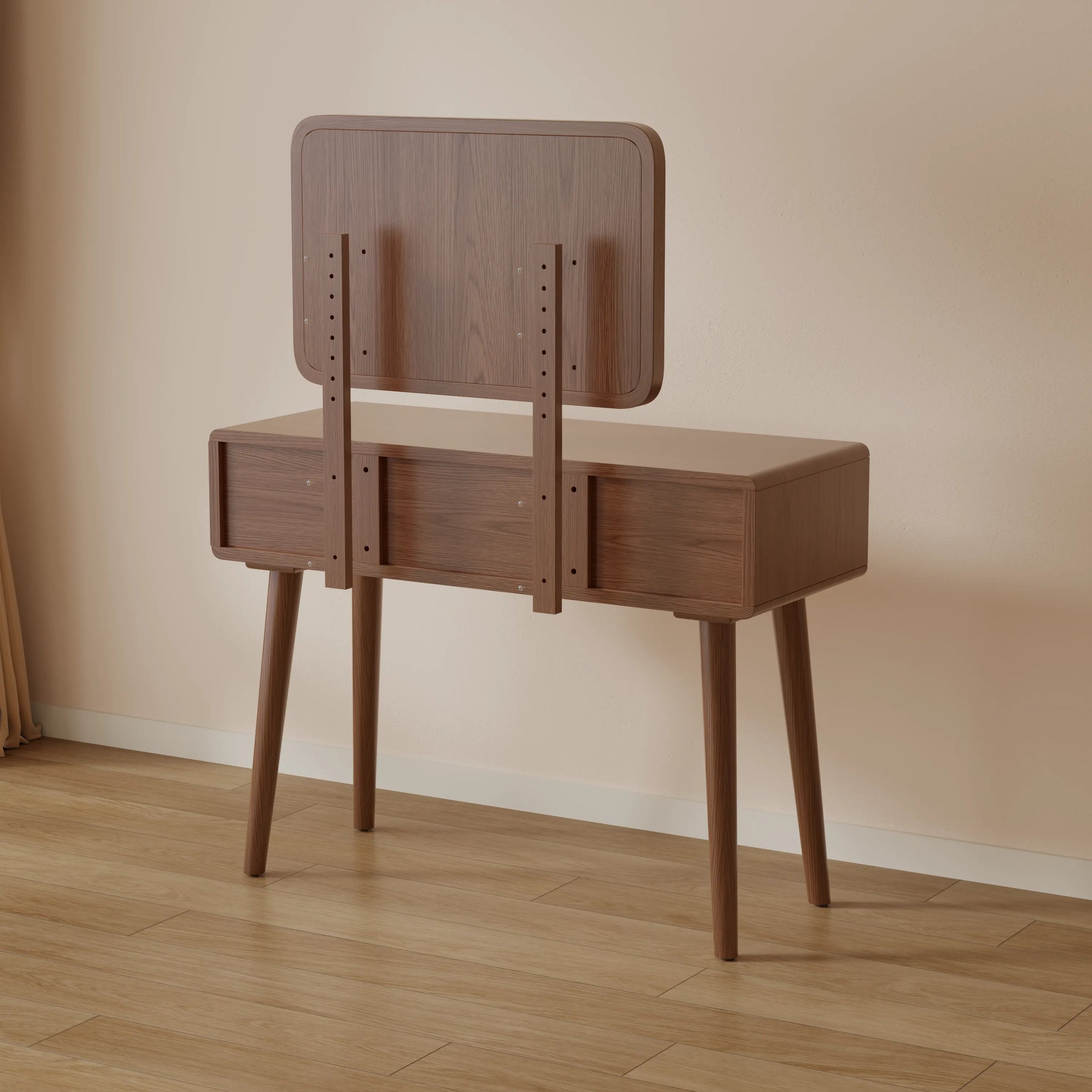 Solid Wood Vanity Desk with Detachable Lighted Mirror | Converts to Writing Desk - Kaslandi Furniture